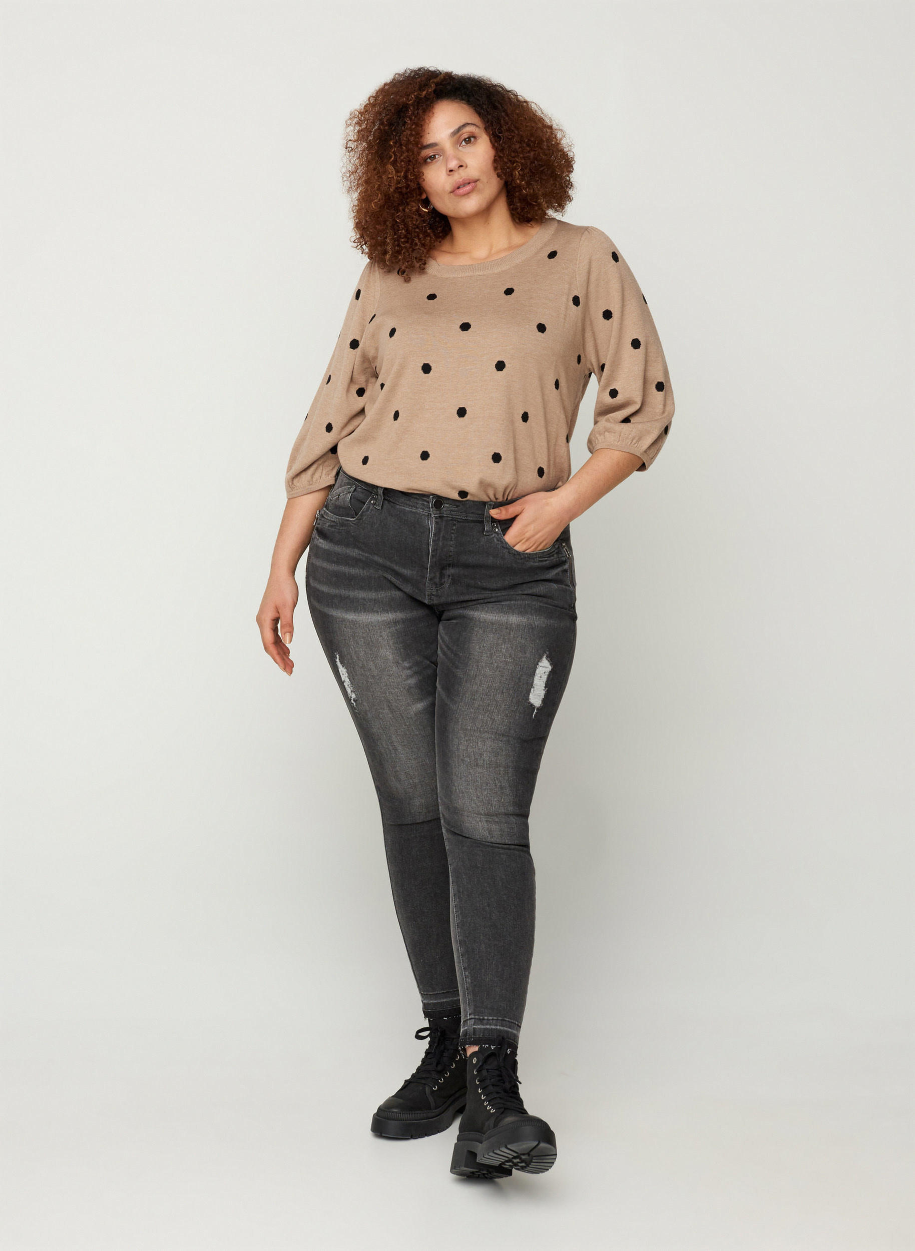 Super slim Amy jeans med splitt, Grey Denim, Model image number 2