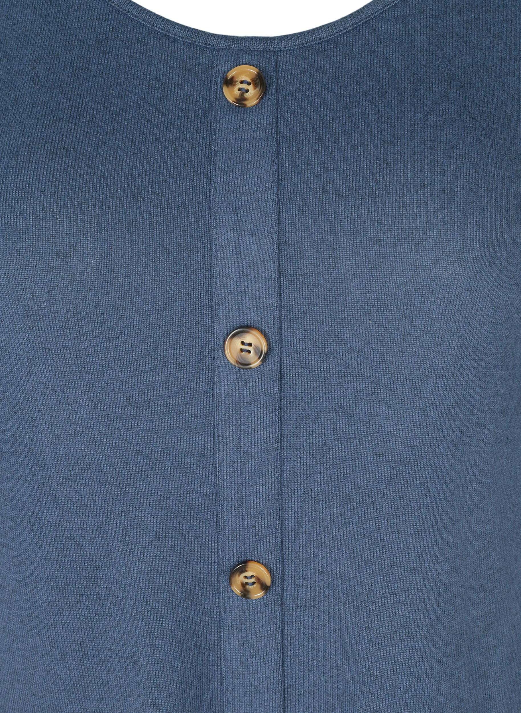 Bluse med knapper og 3/4-ermer, V.Indigo Melange, Packshot image number 2