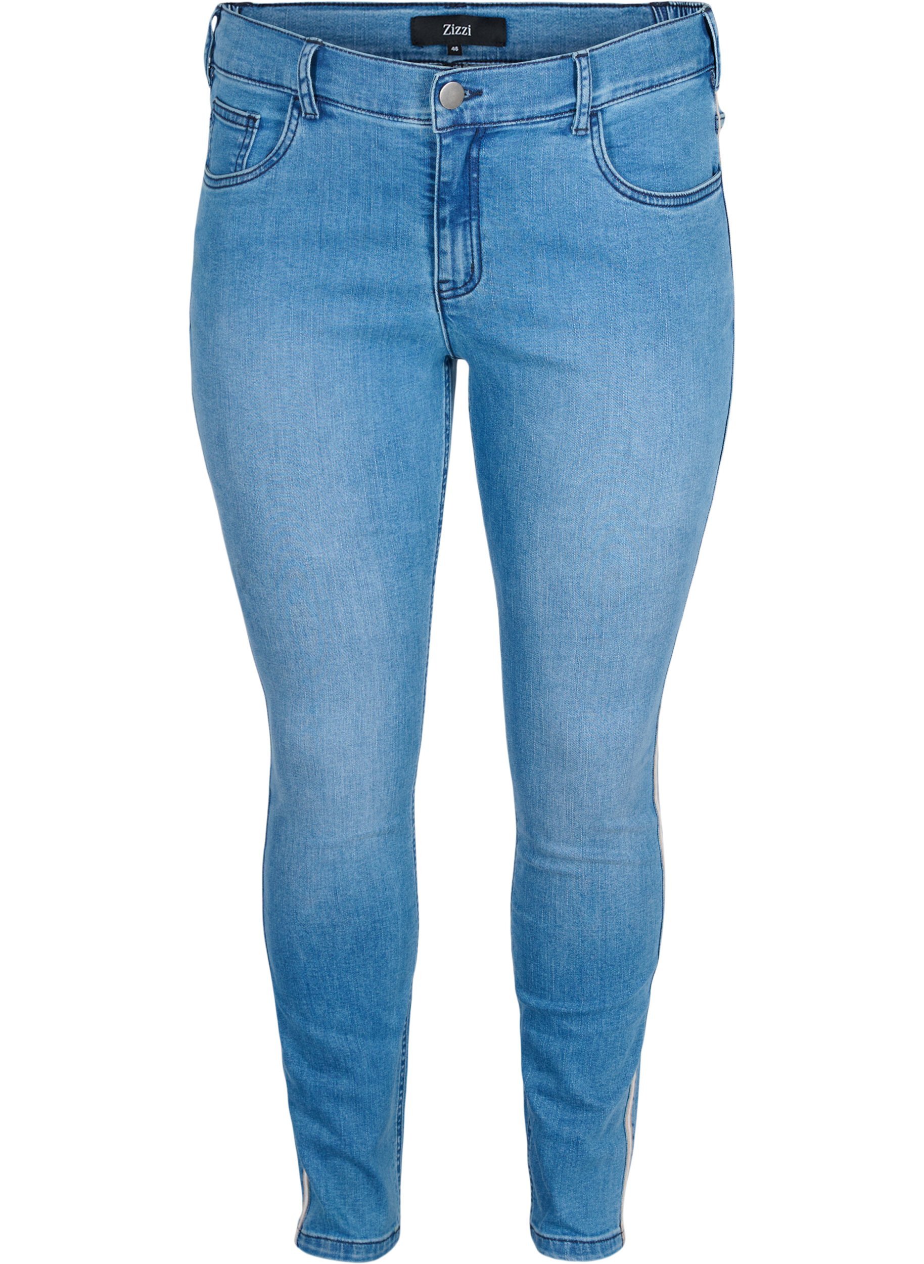 Cropped Sana jeans med stripe på siden, Light blue denim, Packshot image number 0