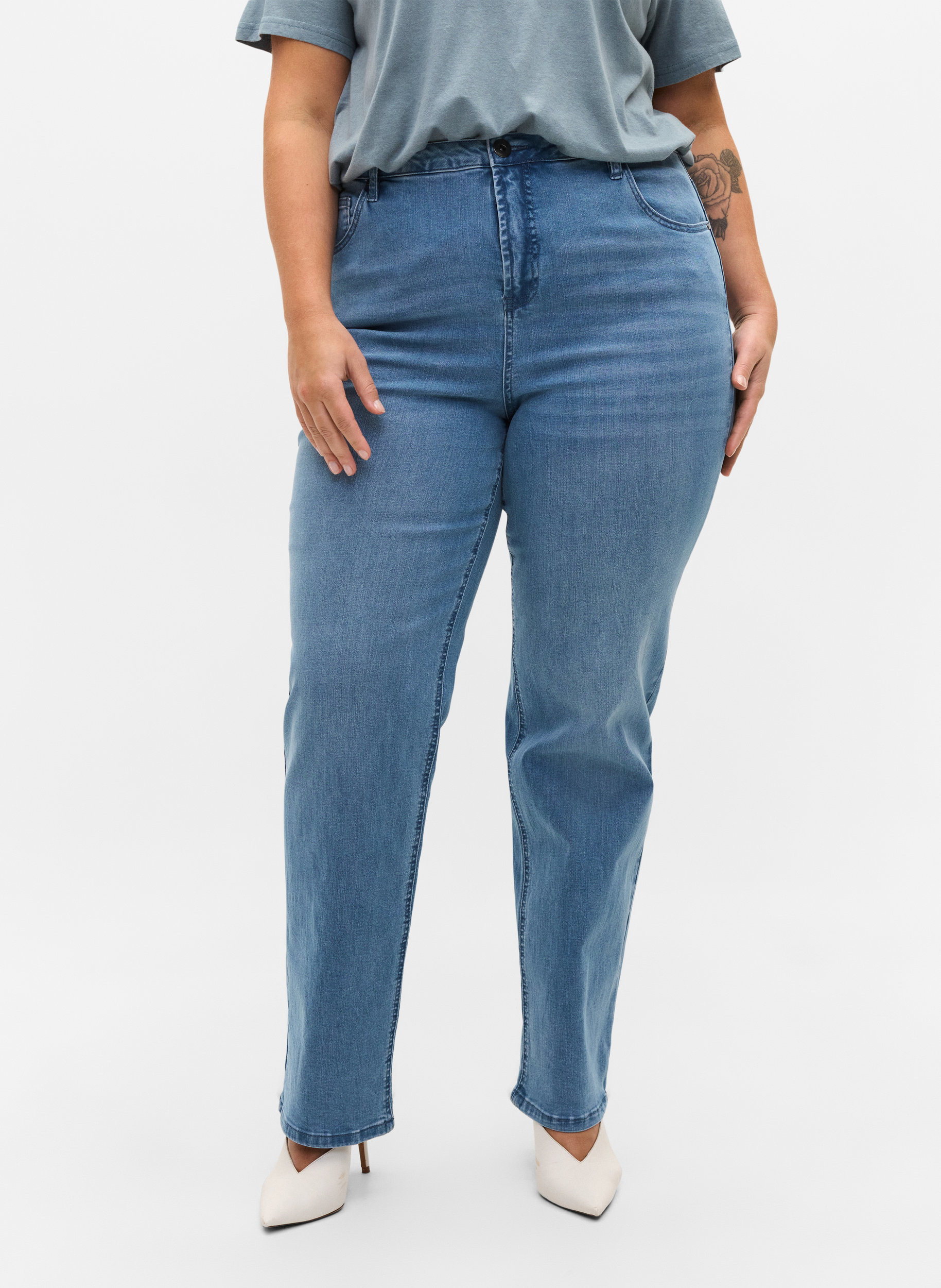 Jeans med ekstra høy liv, Light blue, Model image number 2
