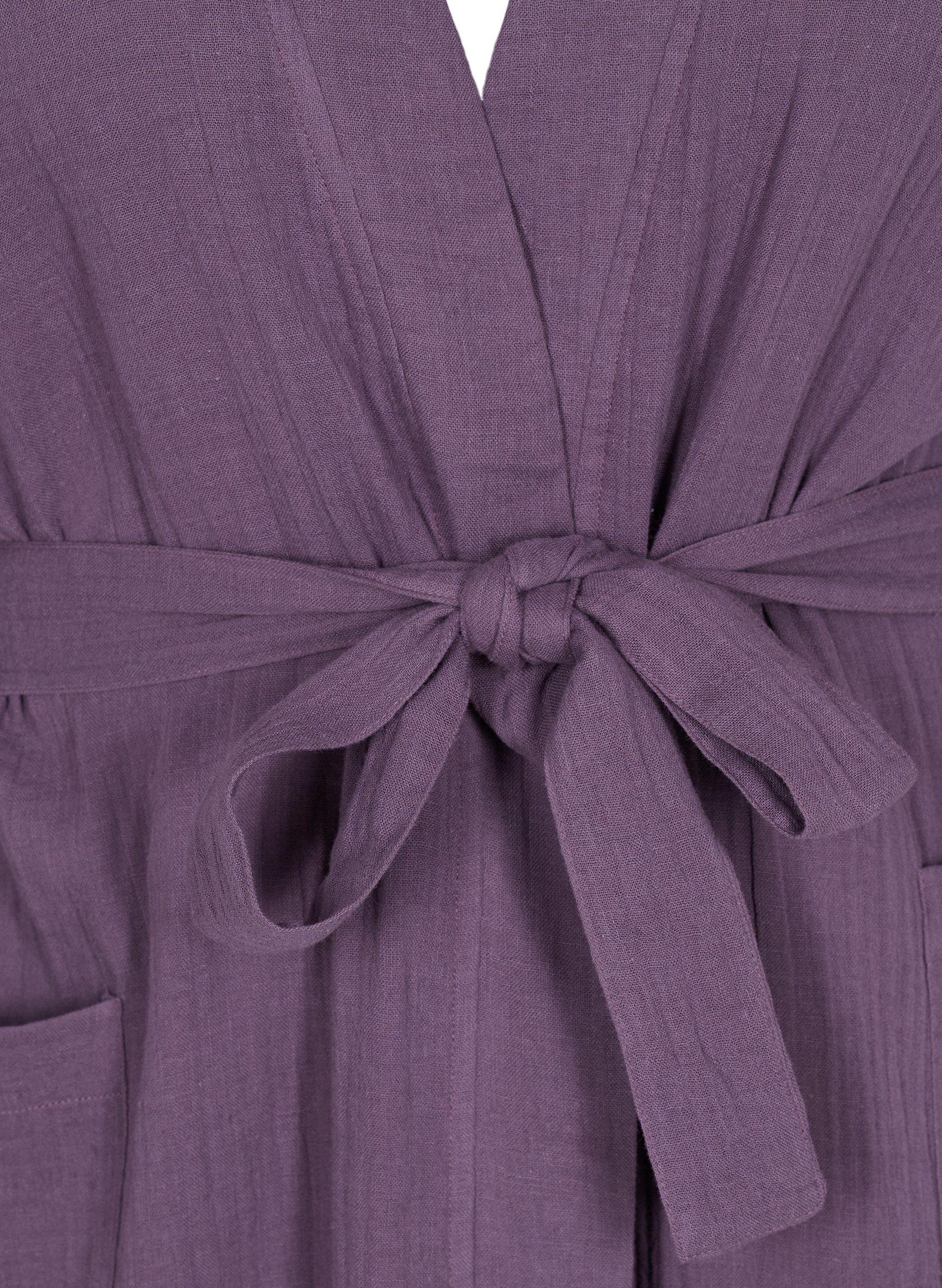 Morgenkåpe i bomull med knyting, Vintage Violet, Packshot image number 2