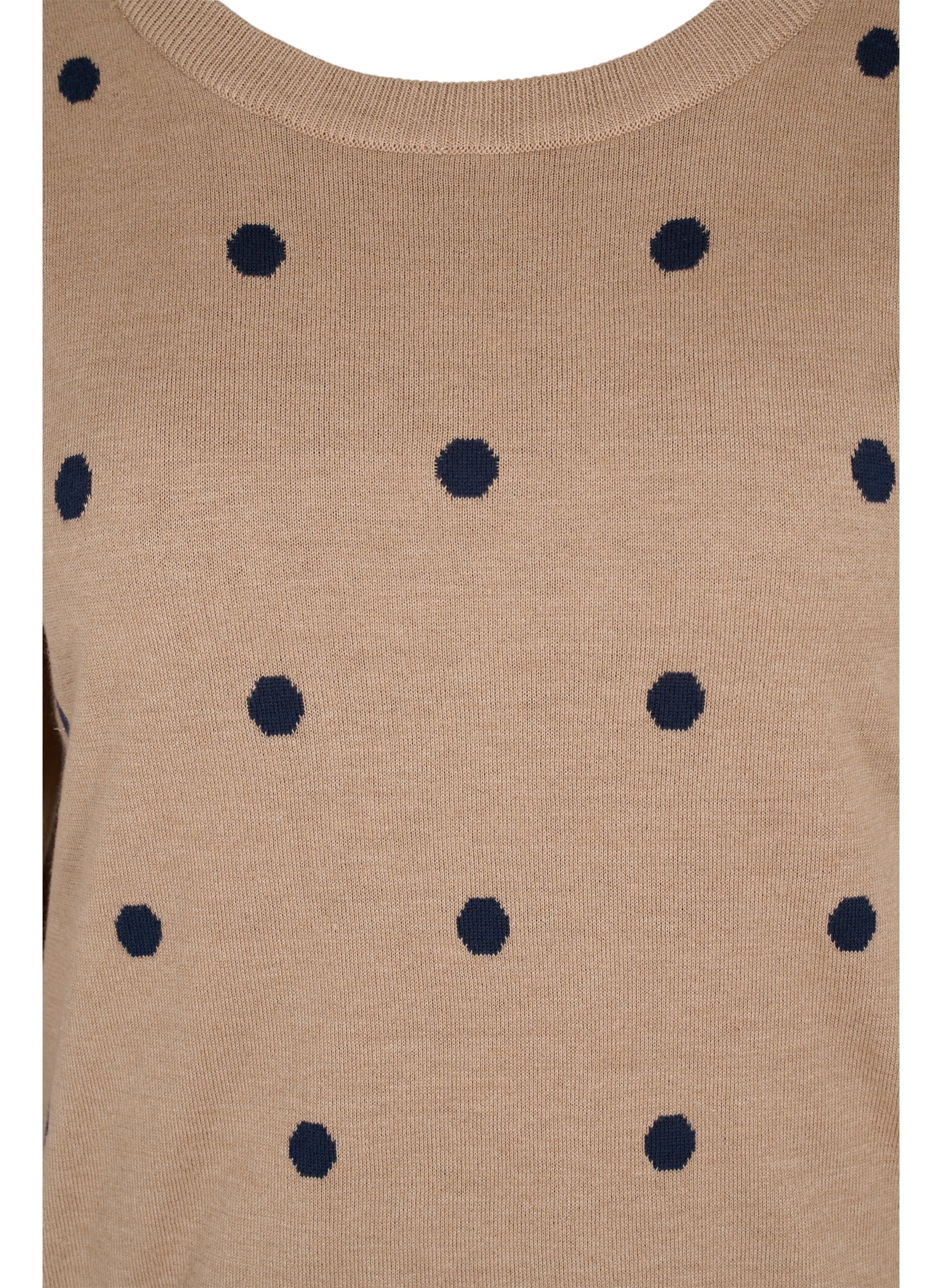 Strikkebluse med 3/4-ermer og konstrastfargede prikker, Navy Blazer W/Birch, Packshot image number 2