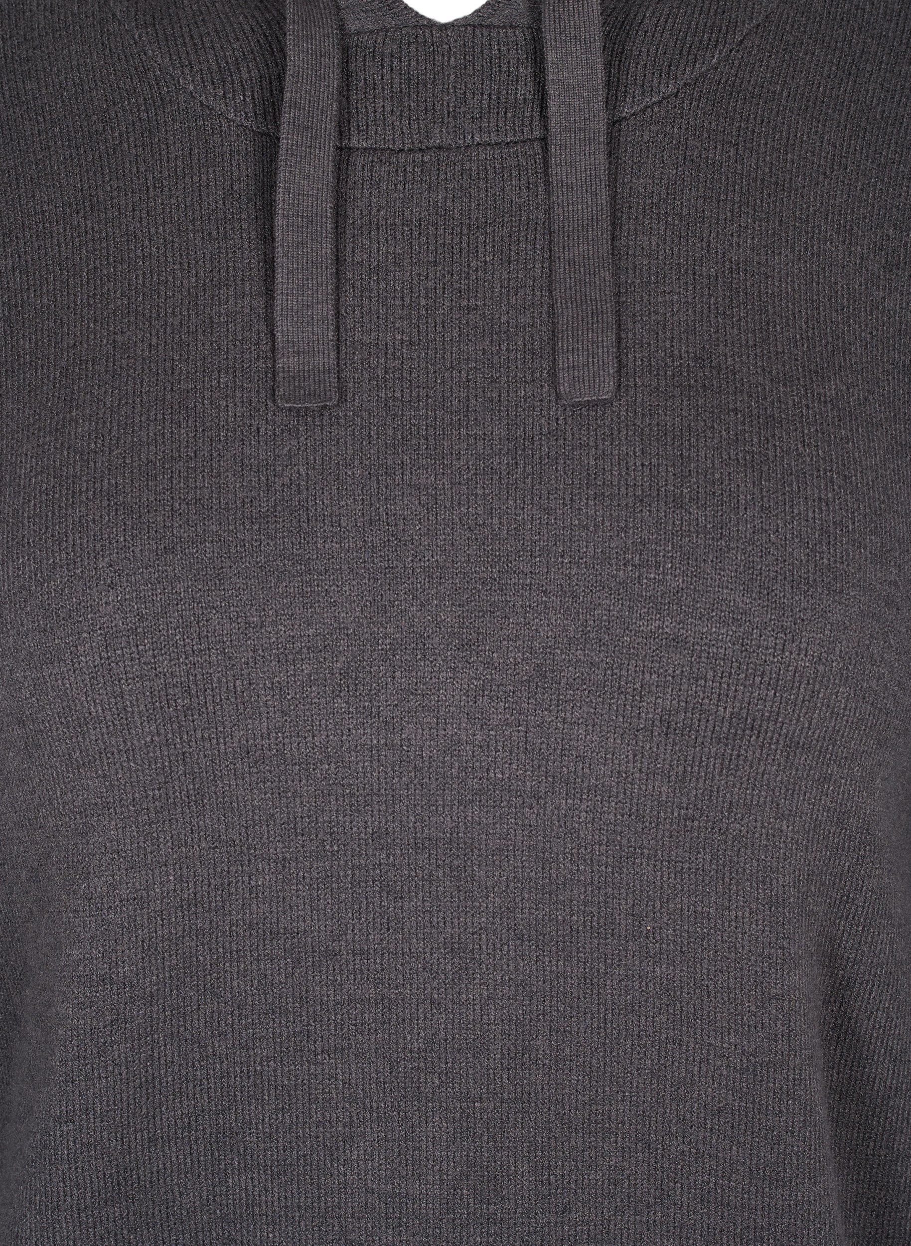 Melert strikkegenser med hette, Dark Grey Melange, Packshot image number 2