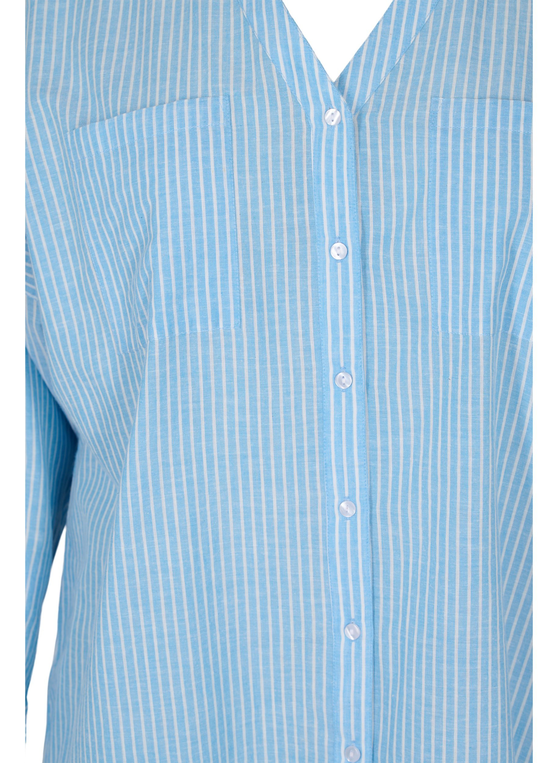 Stripete skjorte i 100% bomull, Lichen Blue Stripe , Packshot image number 2