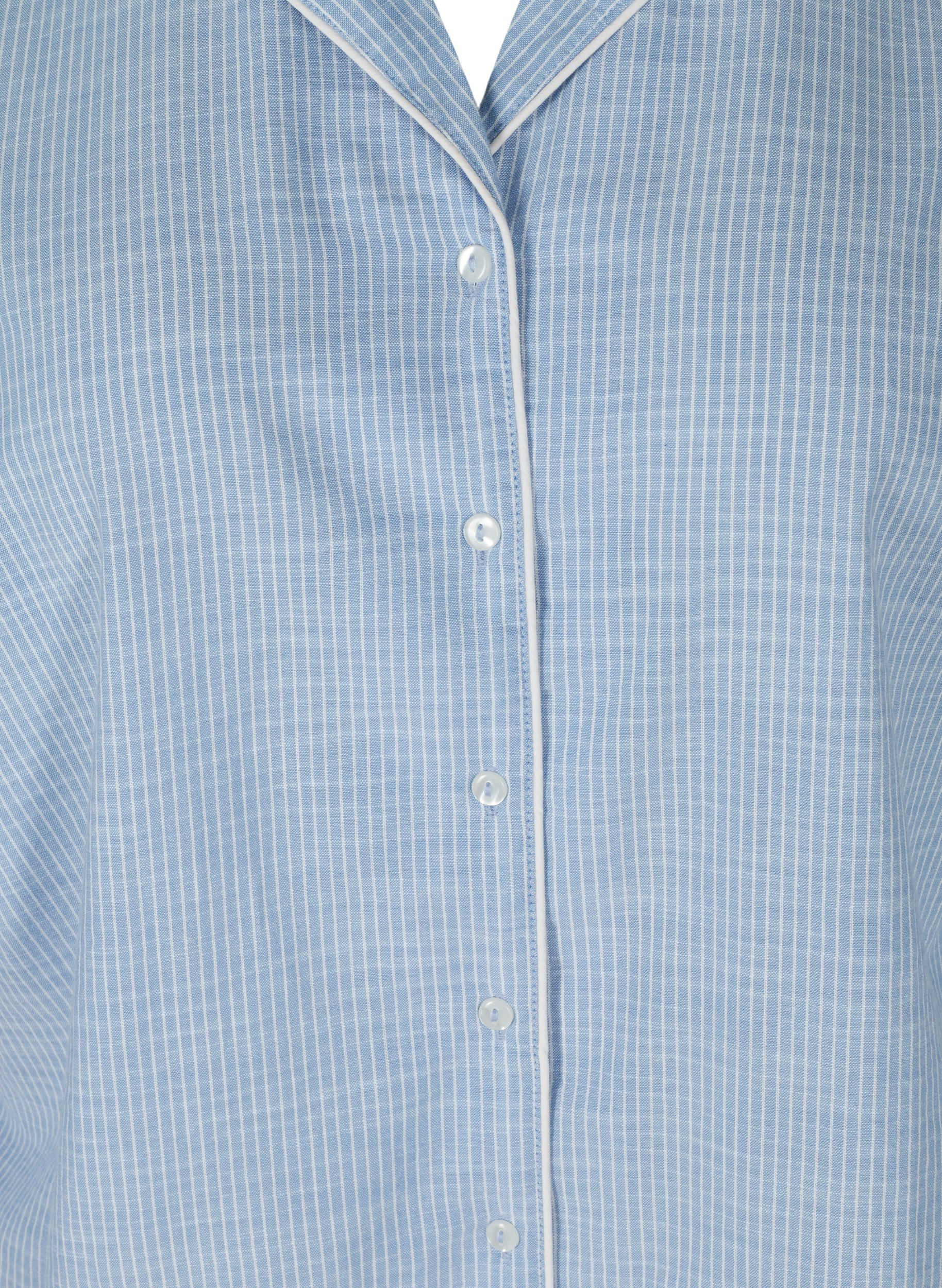 Stripete pysjamasskjorte i bomull, White/Blue Stripe, Packshot image number 2