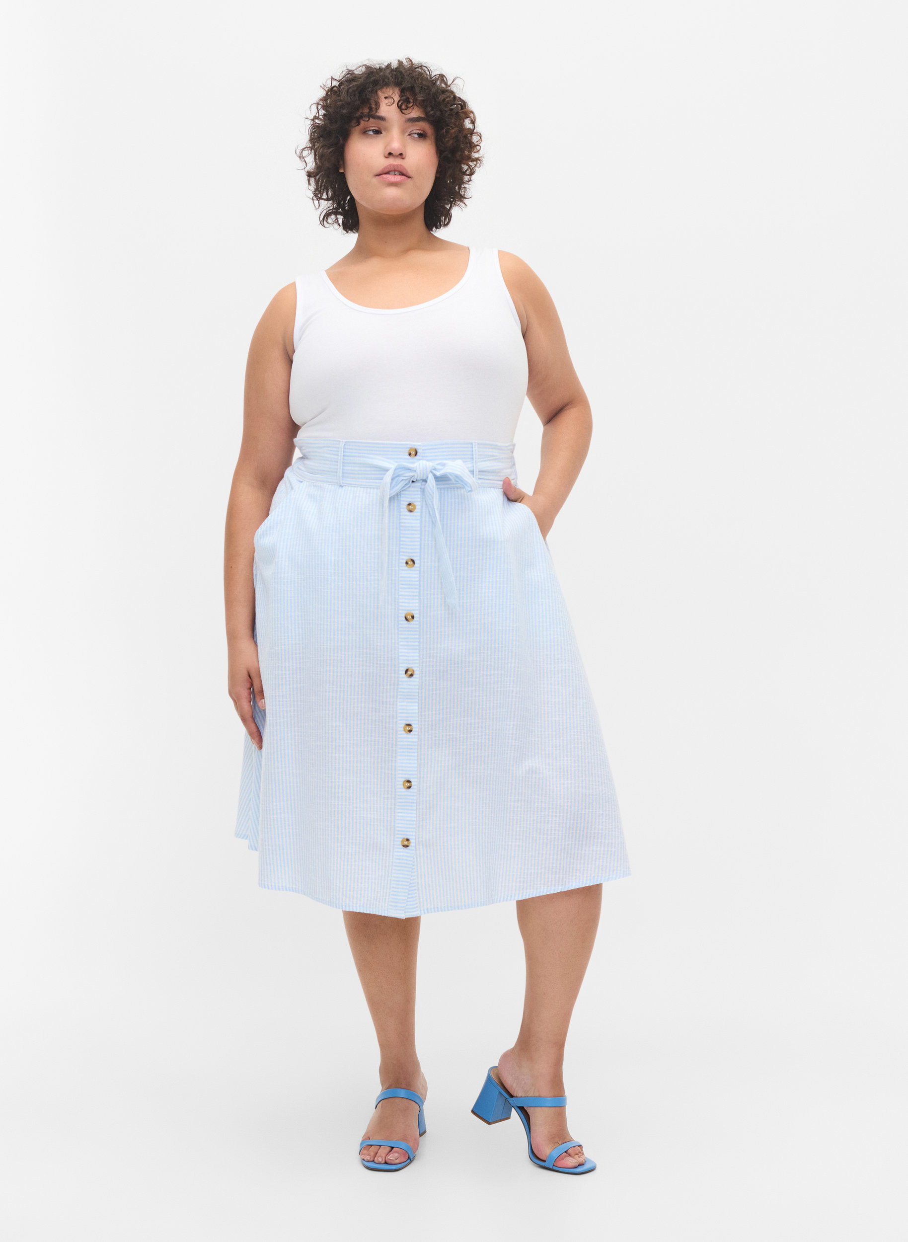 Stripete bomullsskjørt med lommer, Blue Bell Stripe, Model