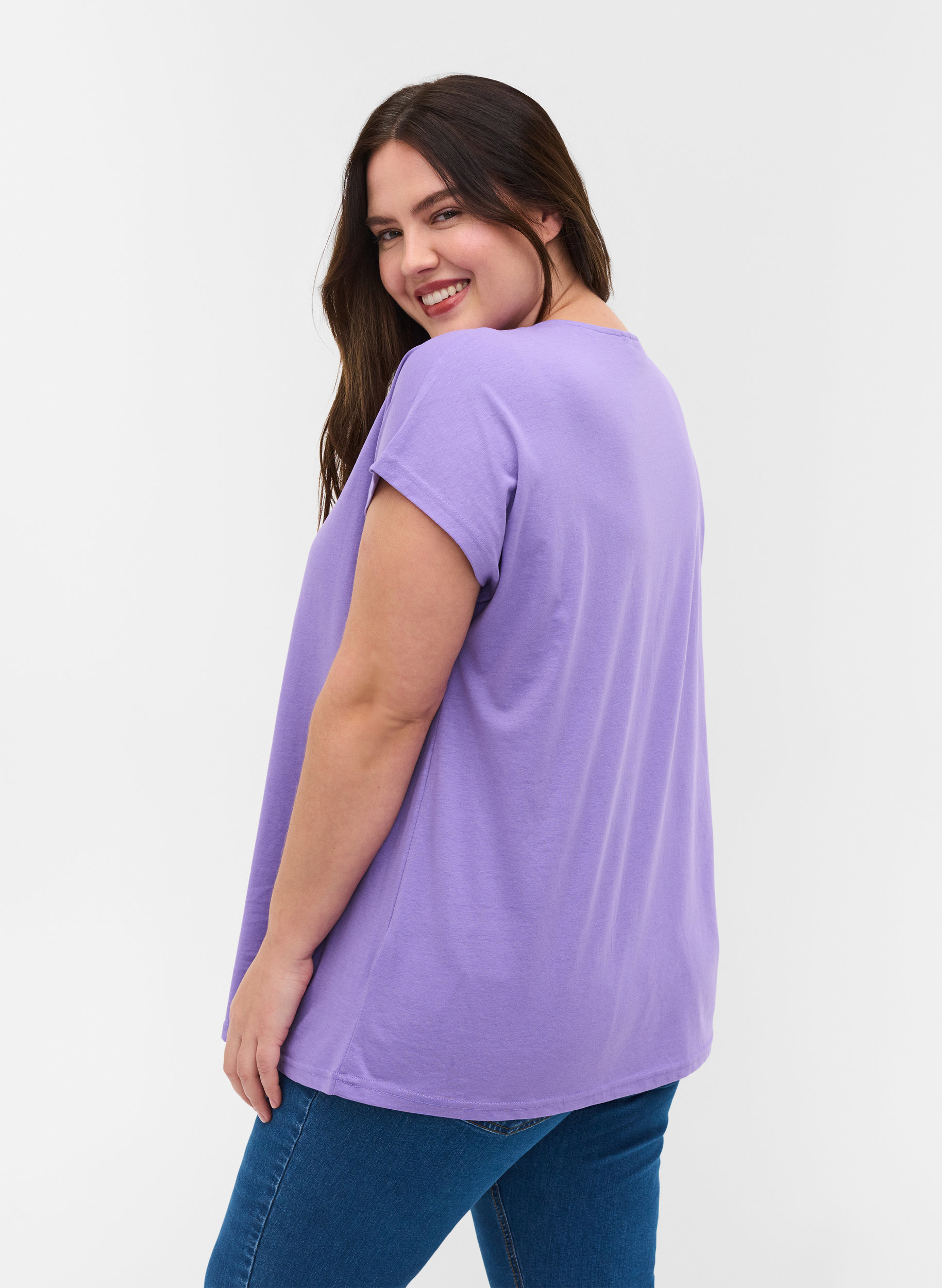 T-skjorte i bomullsmiks, Paisley Purple, Model image number 1