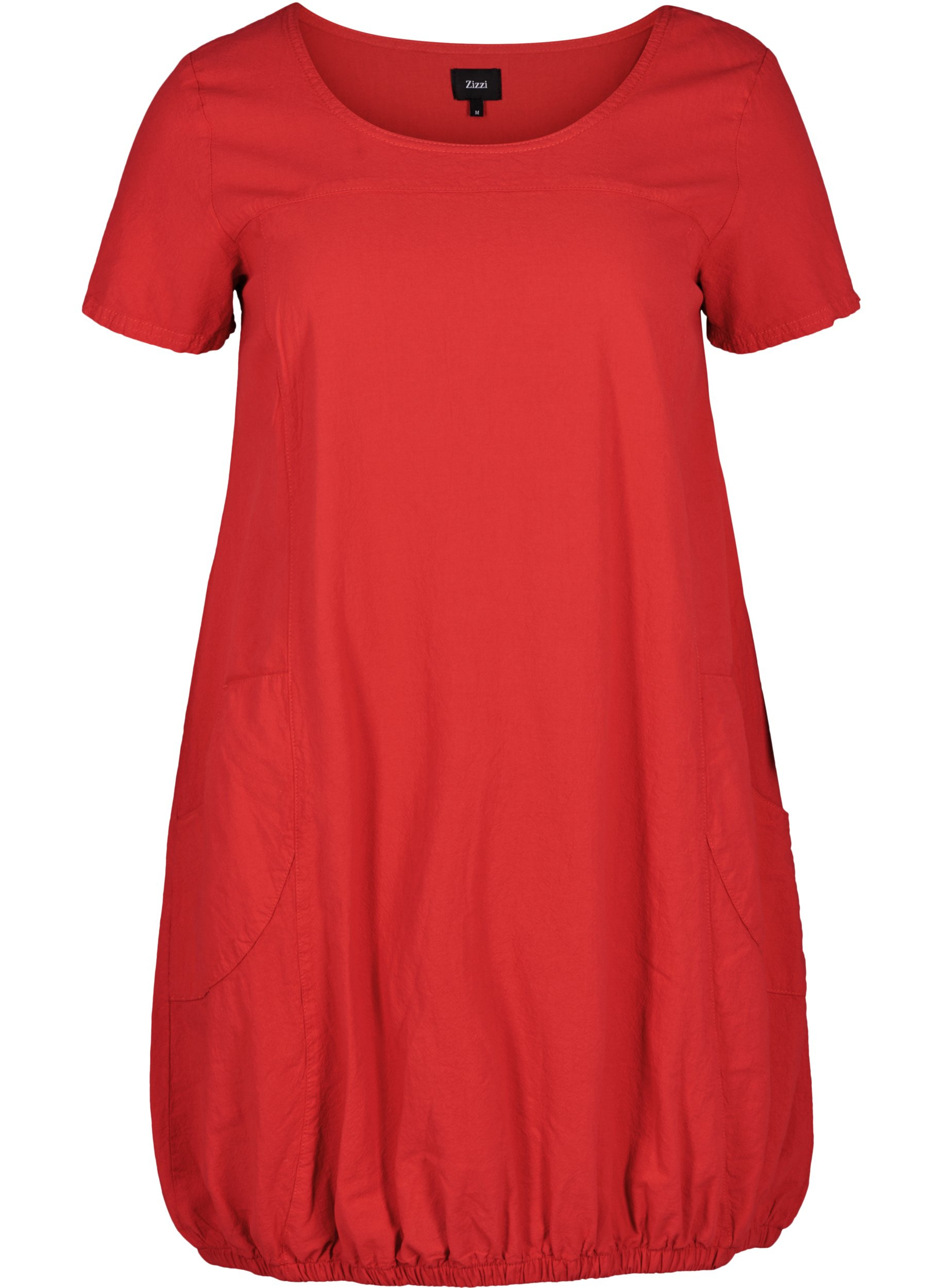 Kortermet kjole i bomull, Lipstick Red, Packshot image number 0