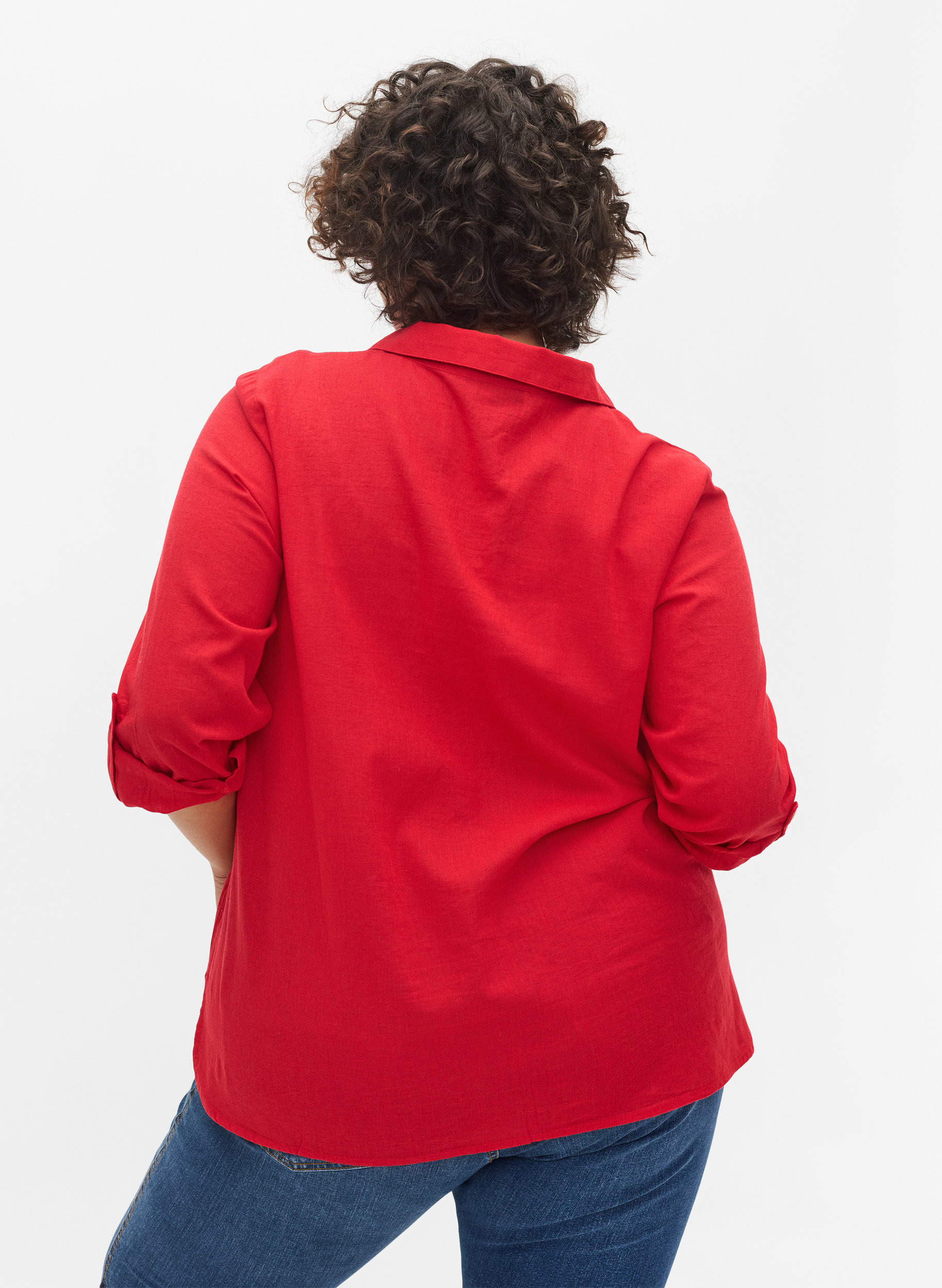 Bluse med 3/4-ermer og knapper, Chinese Red, Model