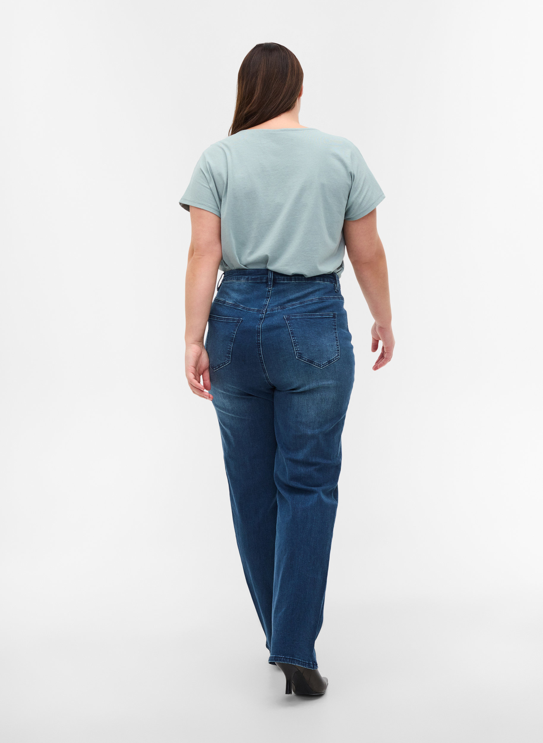 Jeans med ekstra høy liv, Blue denim, Model image number 1