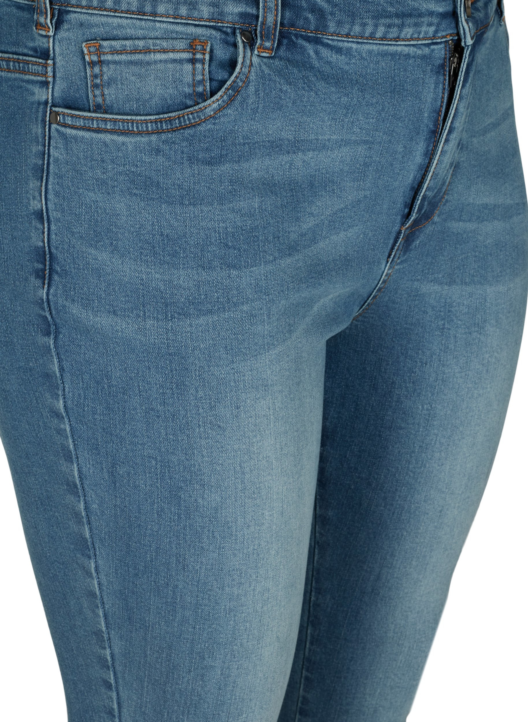 Cropped Amy jeans med høyt liv og sløyfe, Blue denim, Packshot image number 2