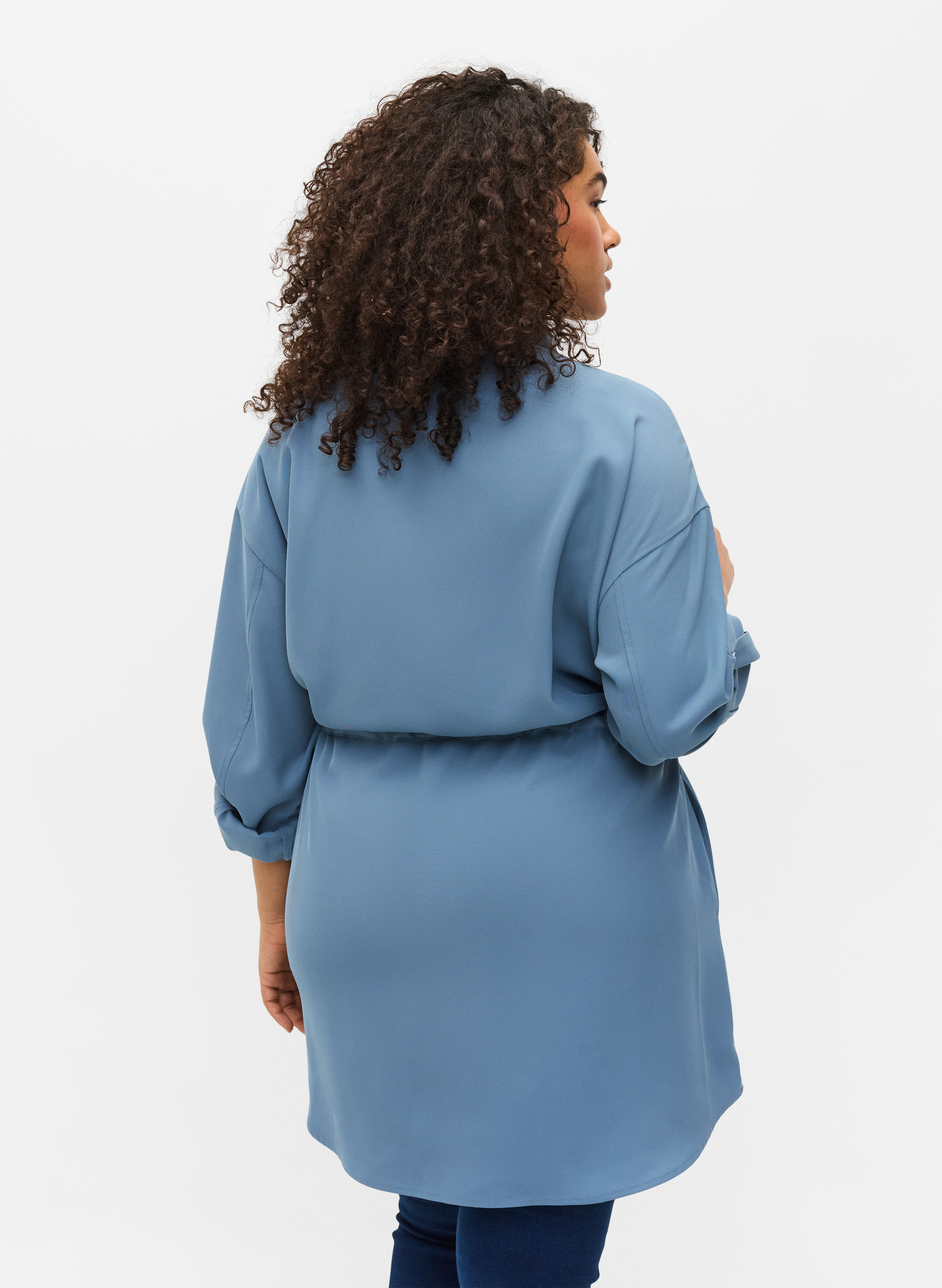 Langermet skjortejakke med knyting og lommer, Blue Shadow, Model image number 1