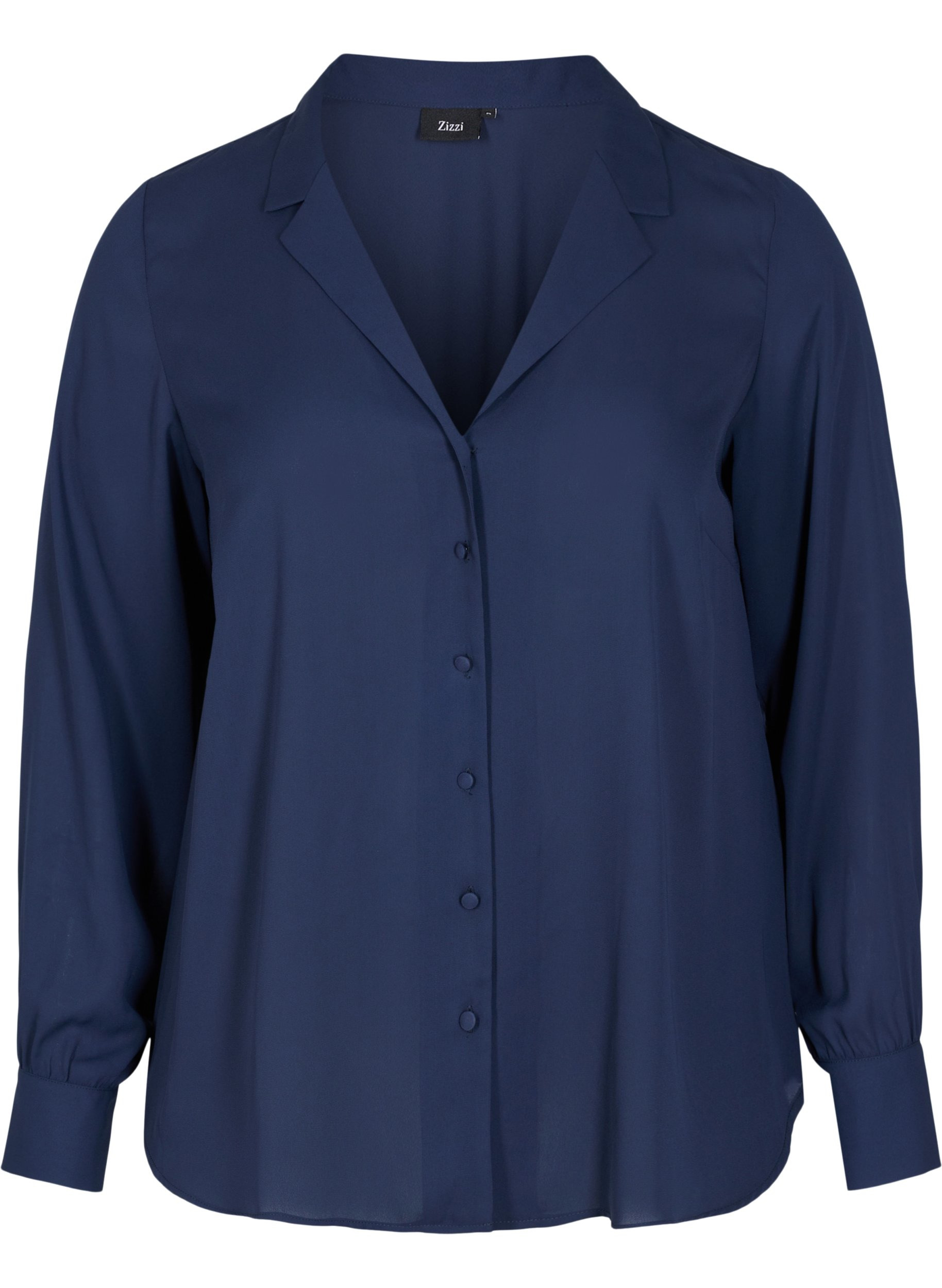 Skjorte med knappelukking og V-hals, Navy Blazer, Packshot image number 0