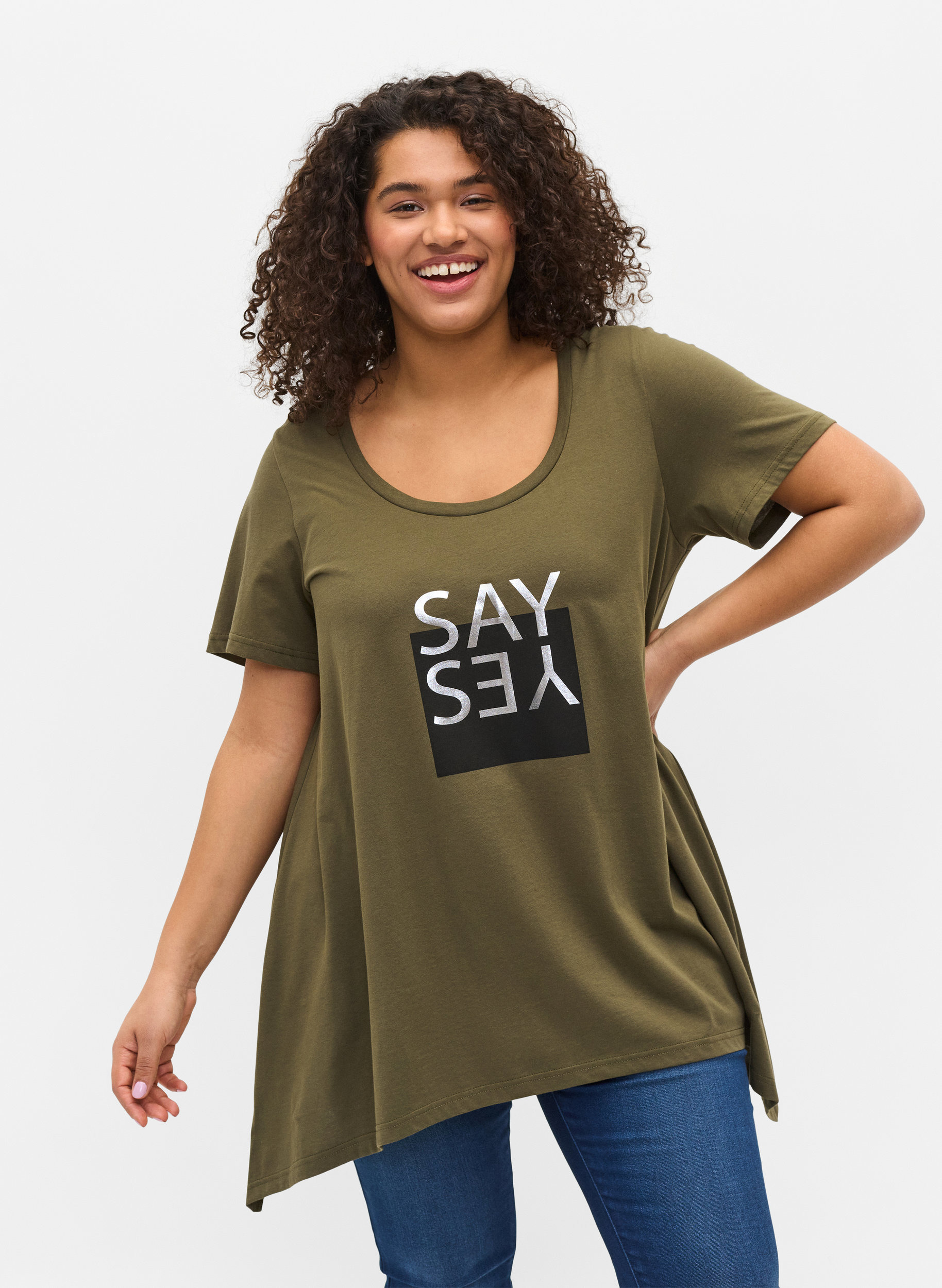 T-skjorte i bomull med A-form, Ivy Green YES, Model image number 0