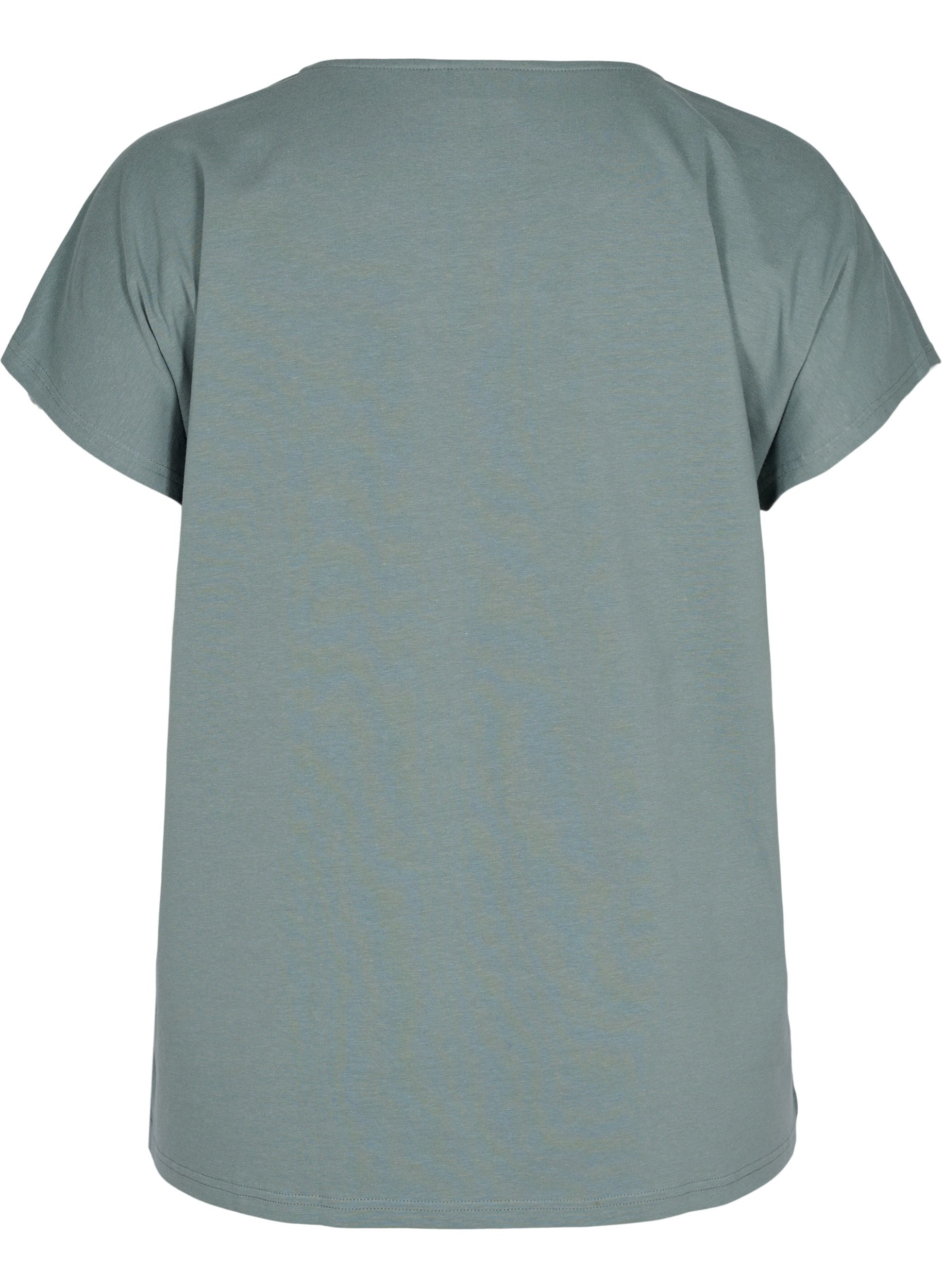 T-skjorte i bomull med striper, Balsam Green Solid, Packshot image number 1