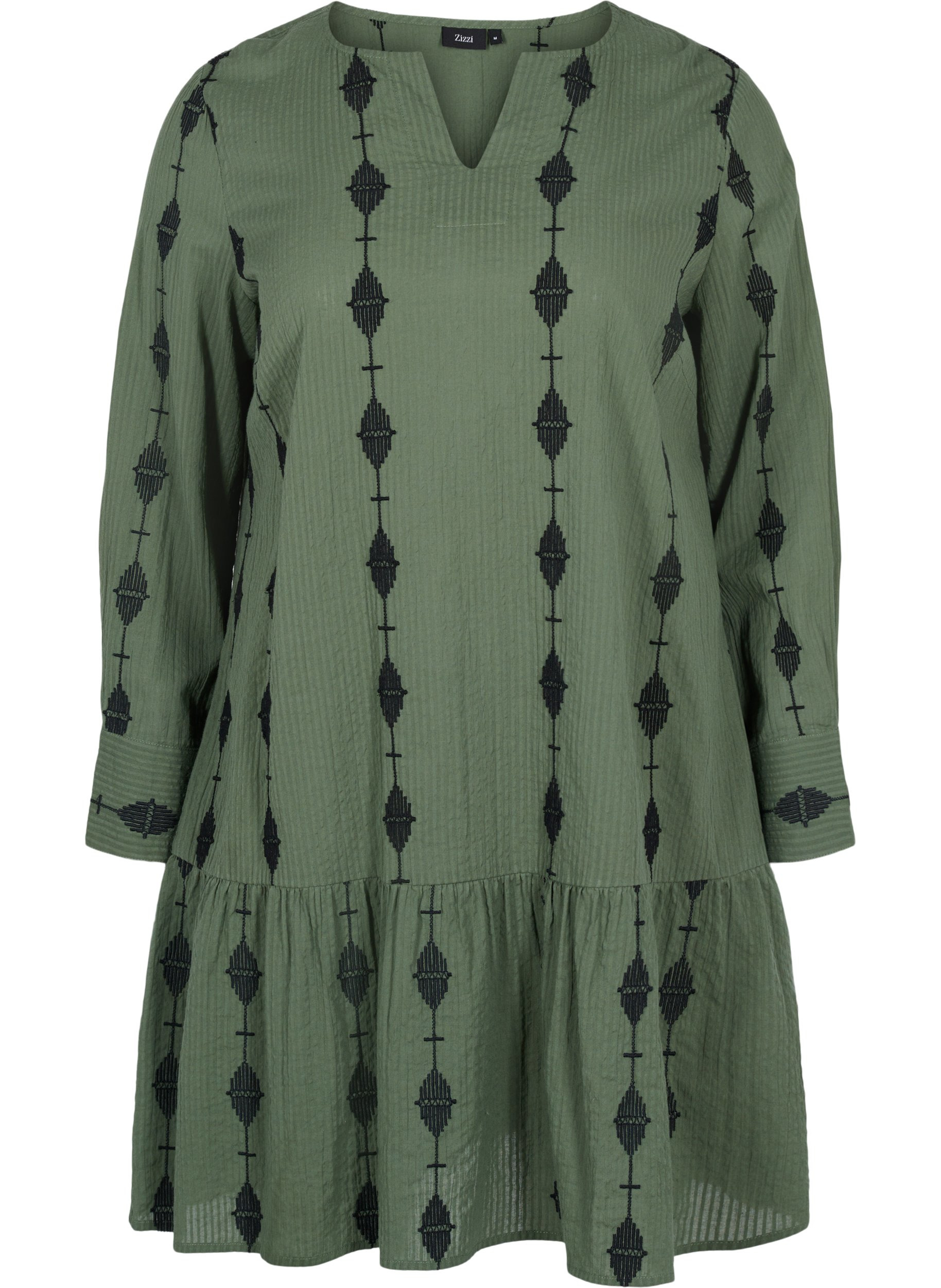 Mønstrete kjole med V-hals og lange ermer, Thyme, Packshot image number 0