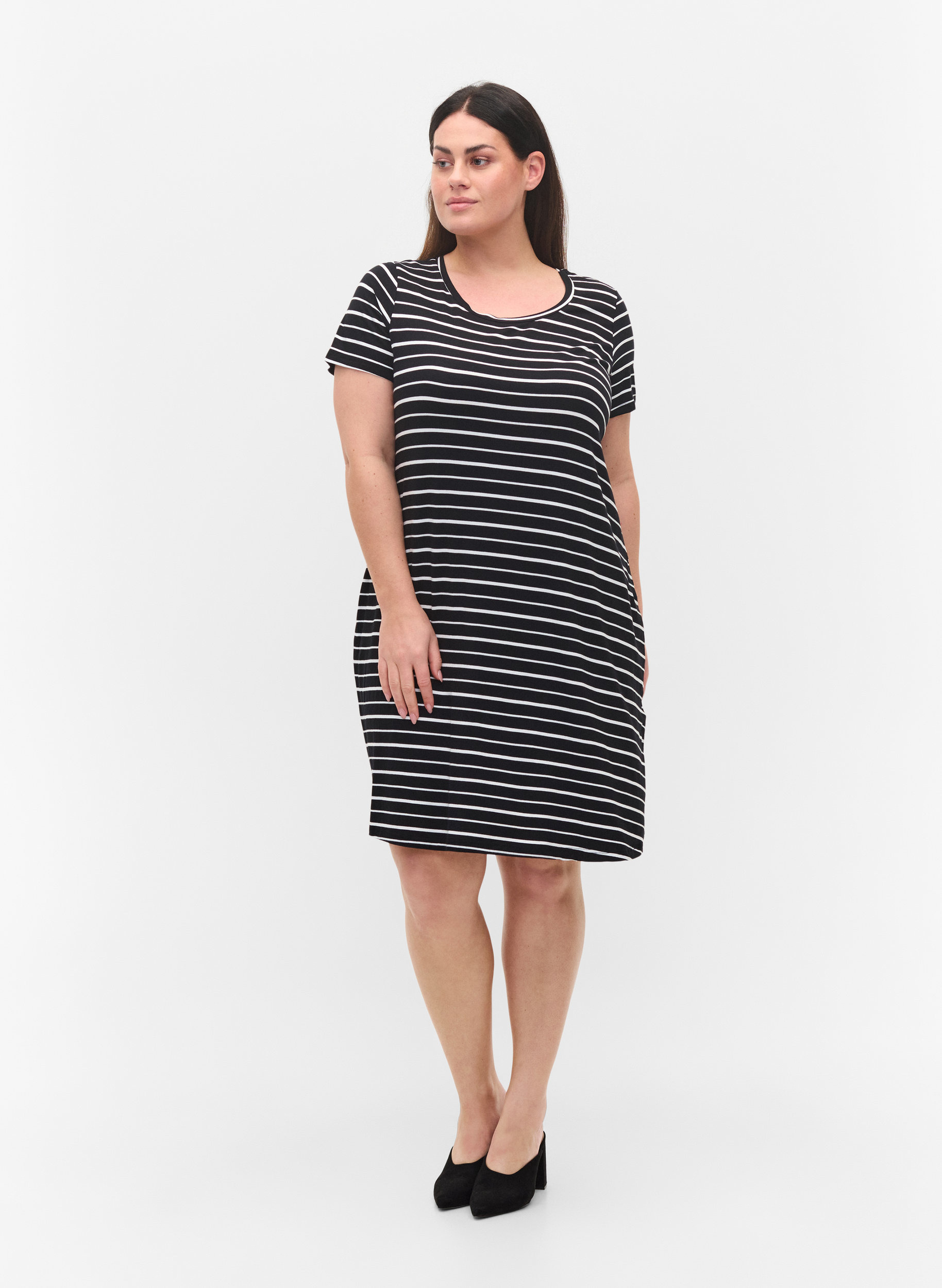 Kjole med korte ermer, Black w. Stripe, Model image number 2