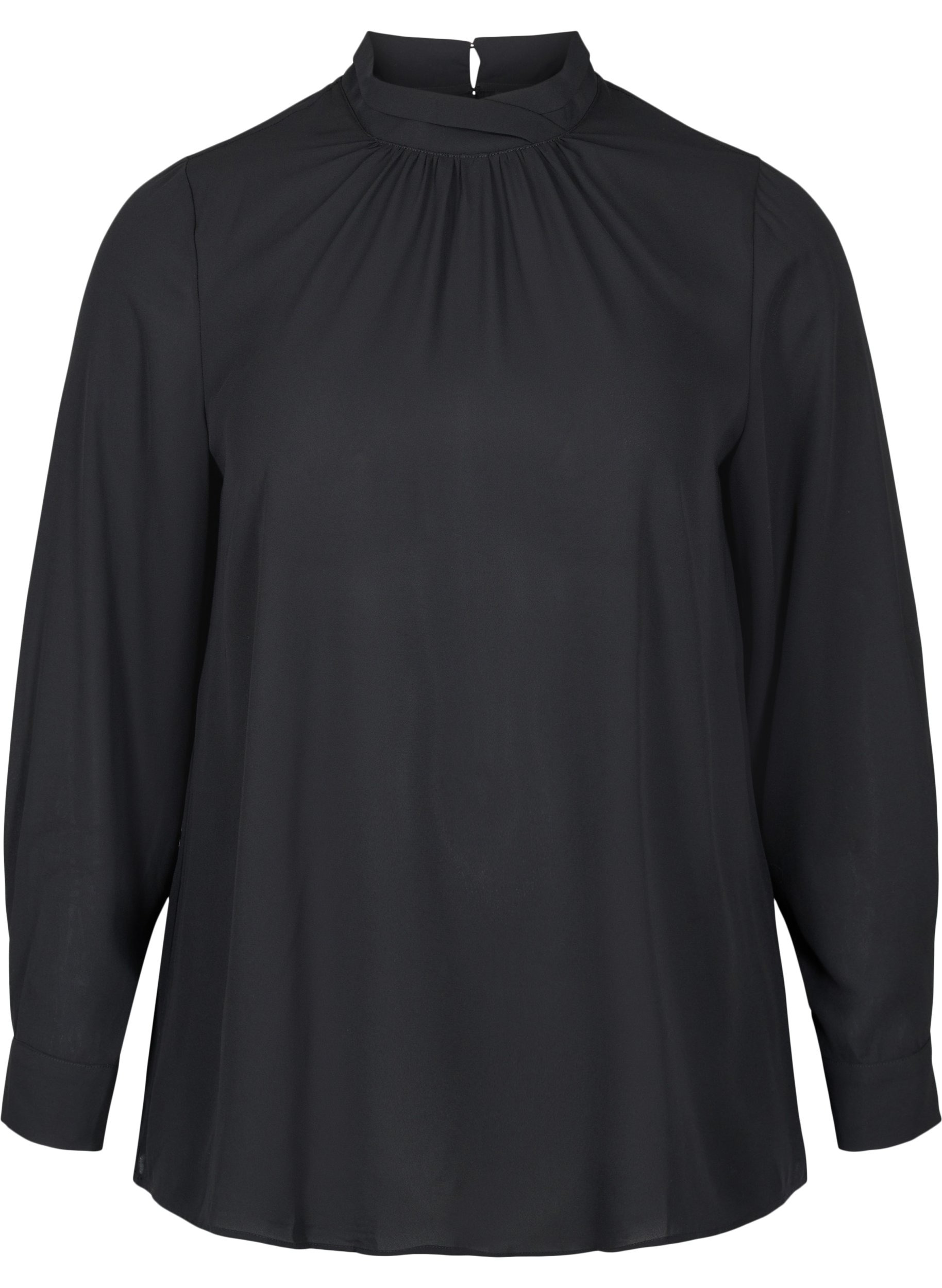 Langermet bluse med høy hals, Black, Packshot image number 0