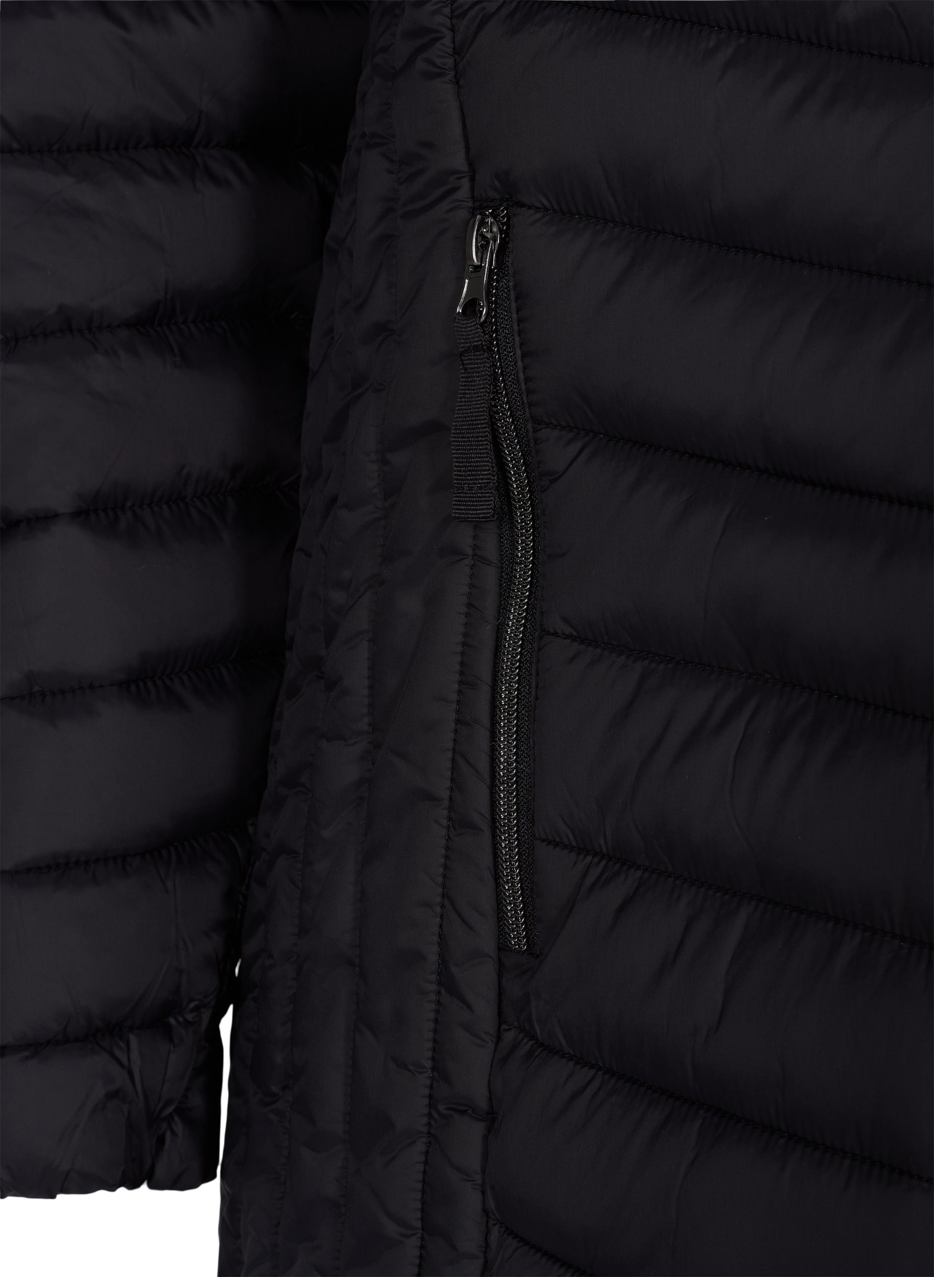 Lett jakke med quiltet mønster, avtagbar hette og lommer, Black, Packshot image number 2