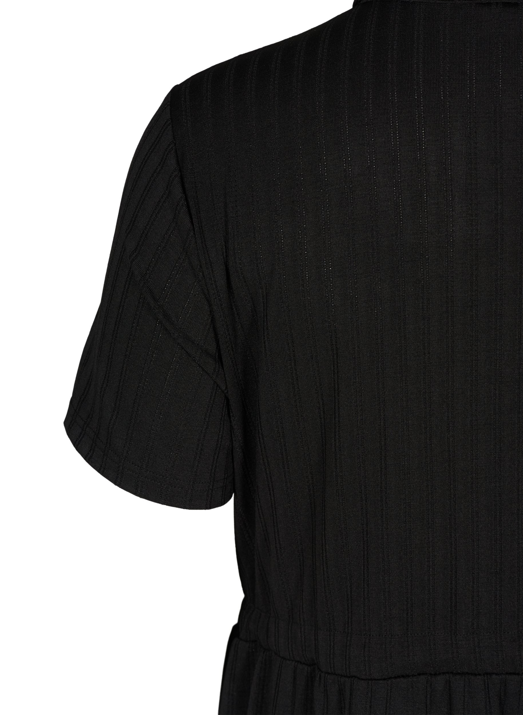 Midikjole med korte ermer og knapper, Black, Packshot image number 3
