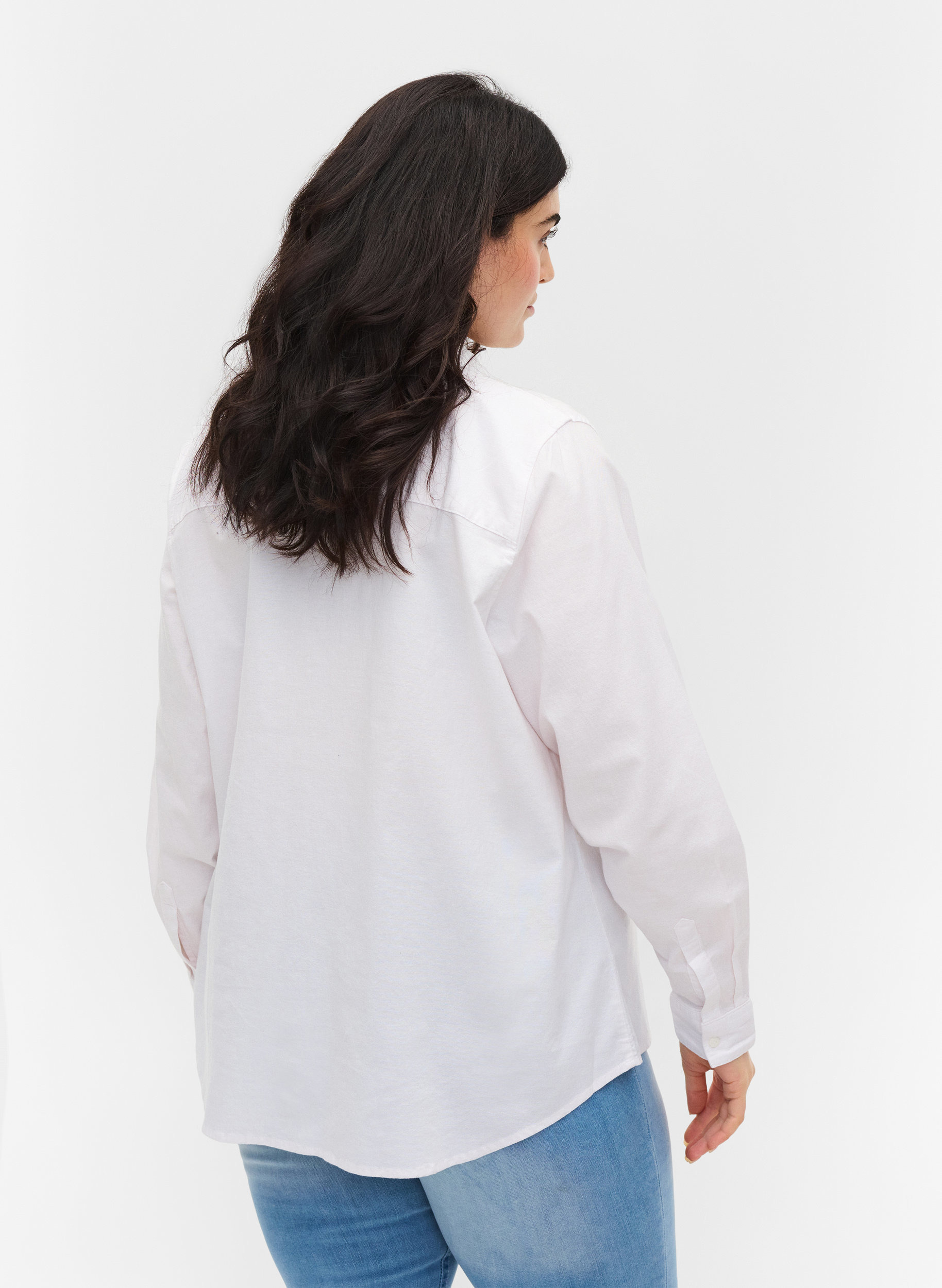 Langermet skjorte i bomull, Bright White, Model