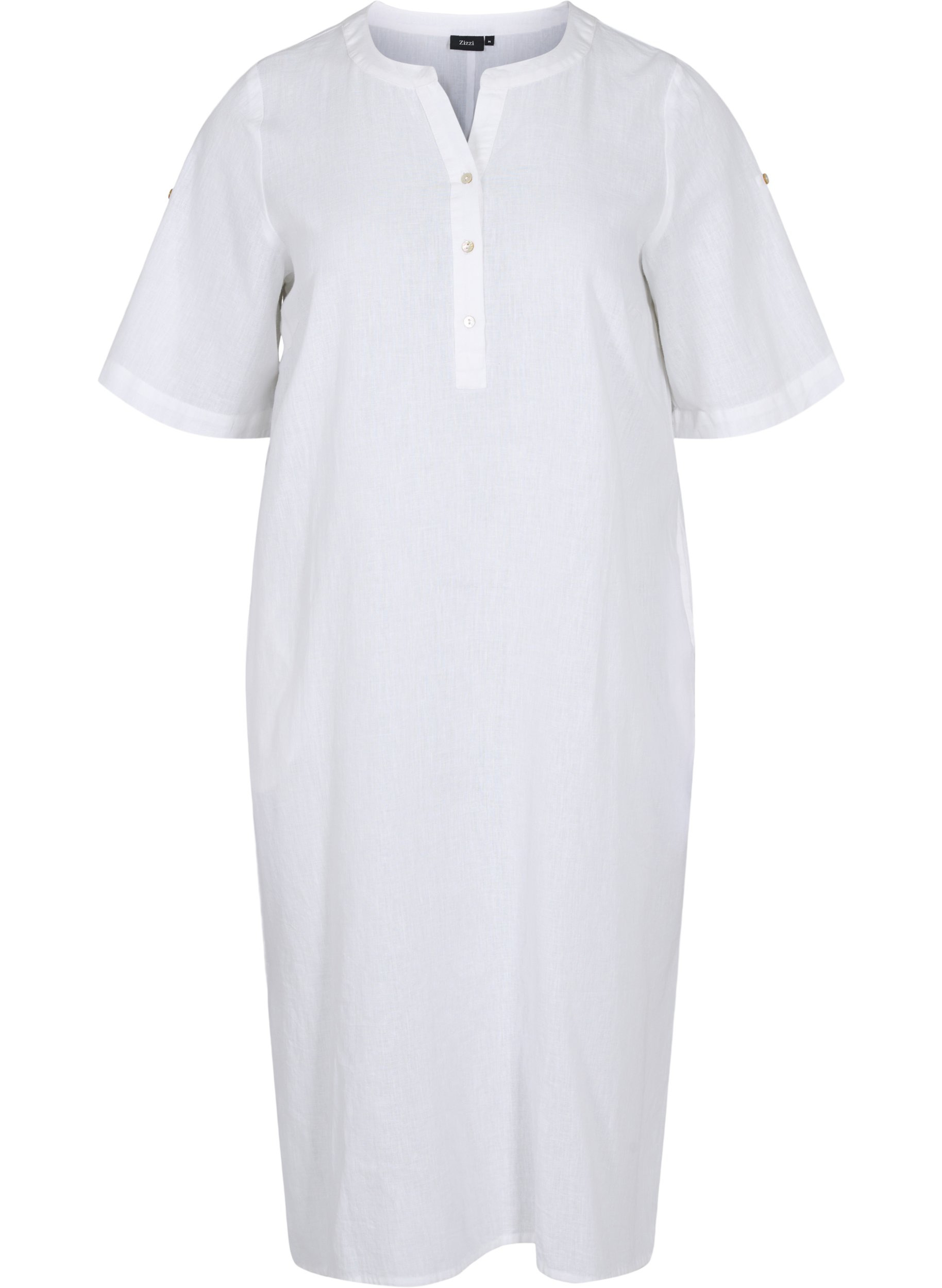 Lang skjortekjole med korte ermer, White, Packshot