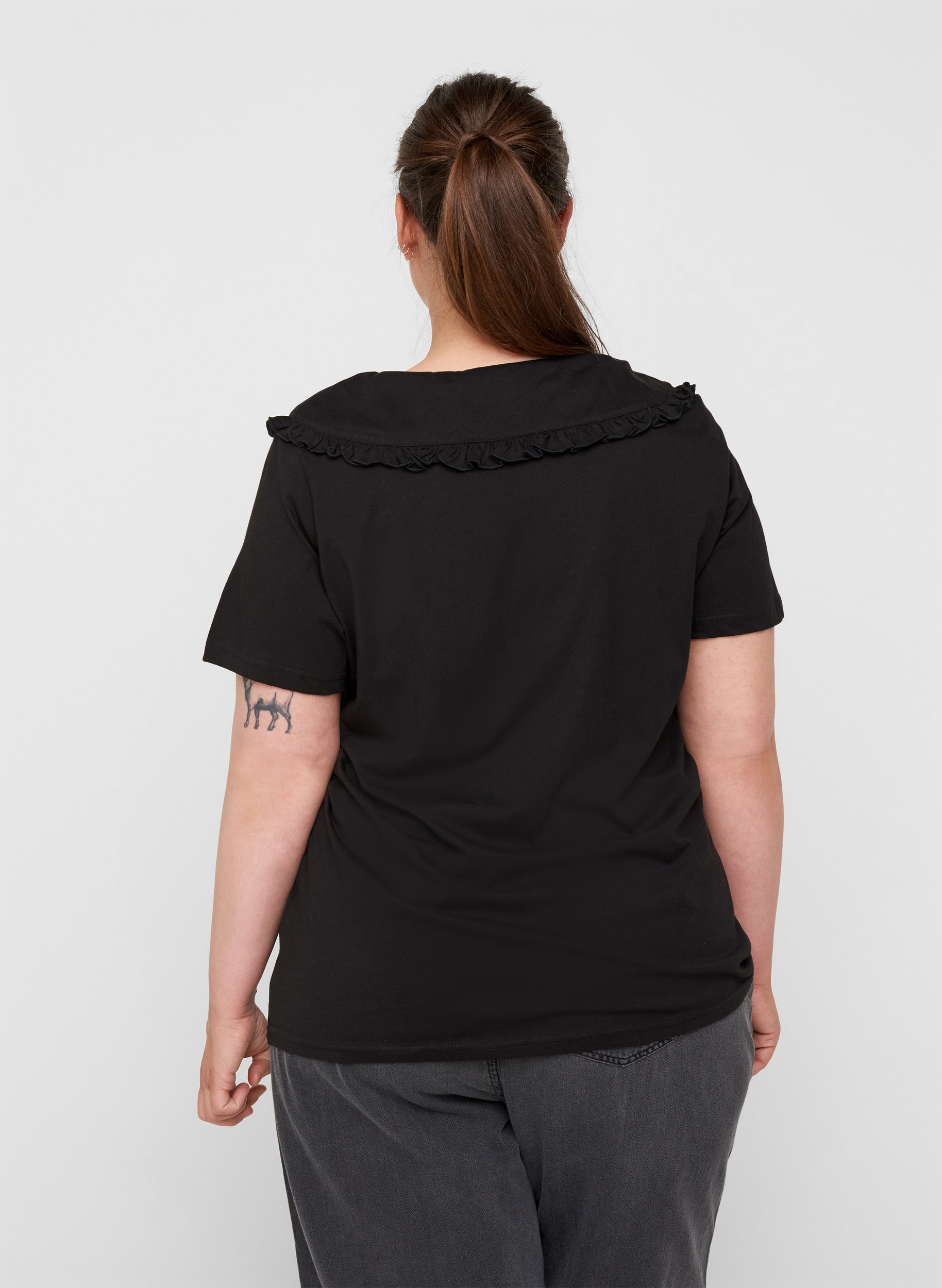 T-skjorte i bomull med krage, Black, Model image number 1