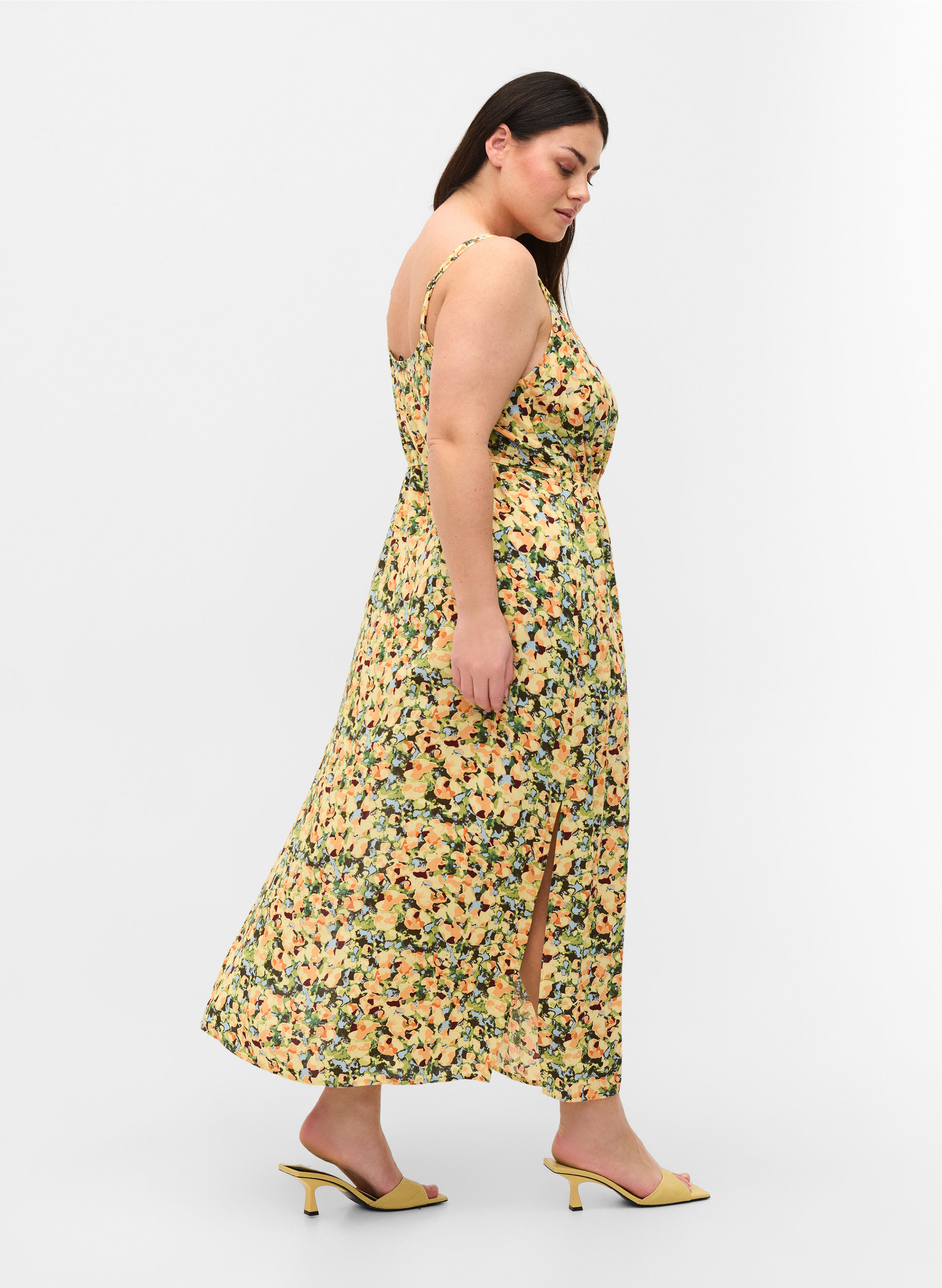 Blomstrete maxikjole i viskose, Yellow Summer AOP, Model
