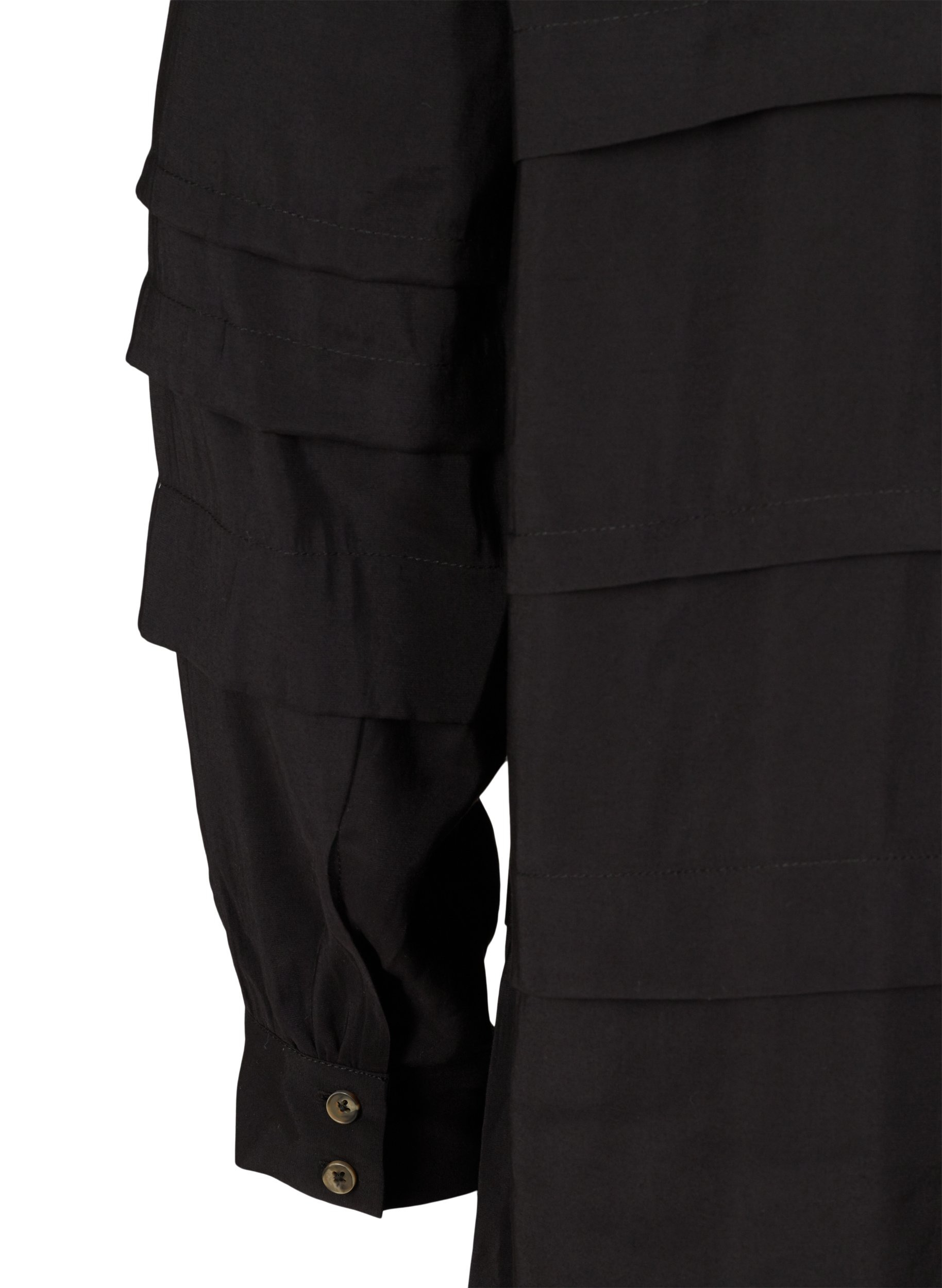 Viskosekjole med lange ermer og folder, Black, Packshot image number 3