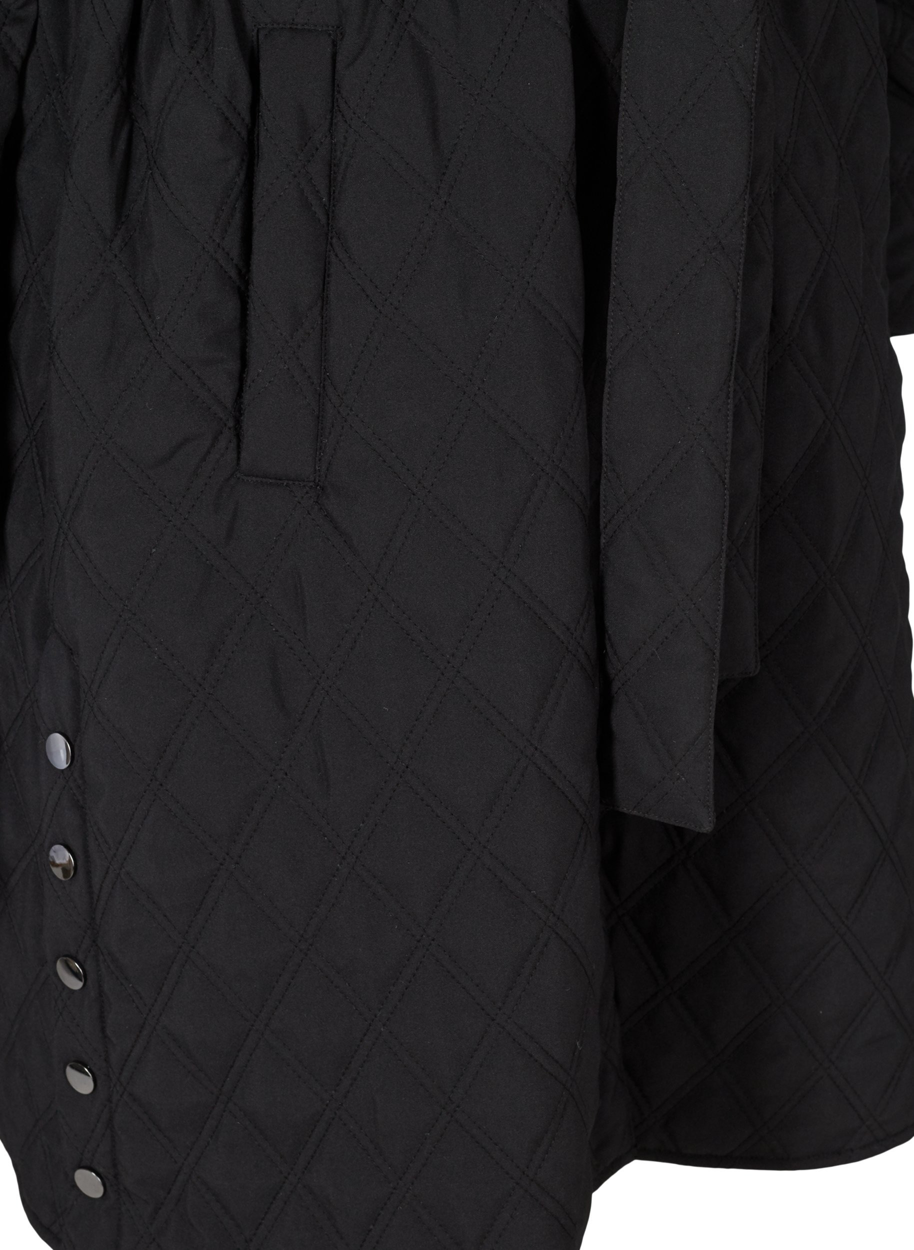 Lang quiltet jakke med belte, Black, Packshot image number 3