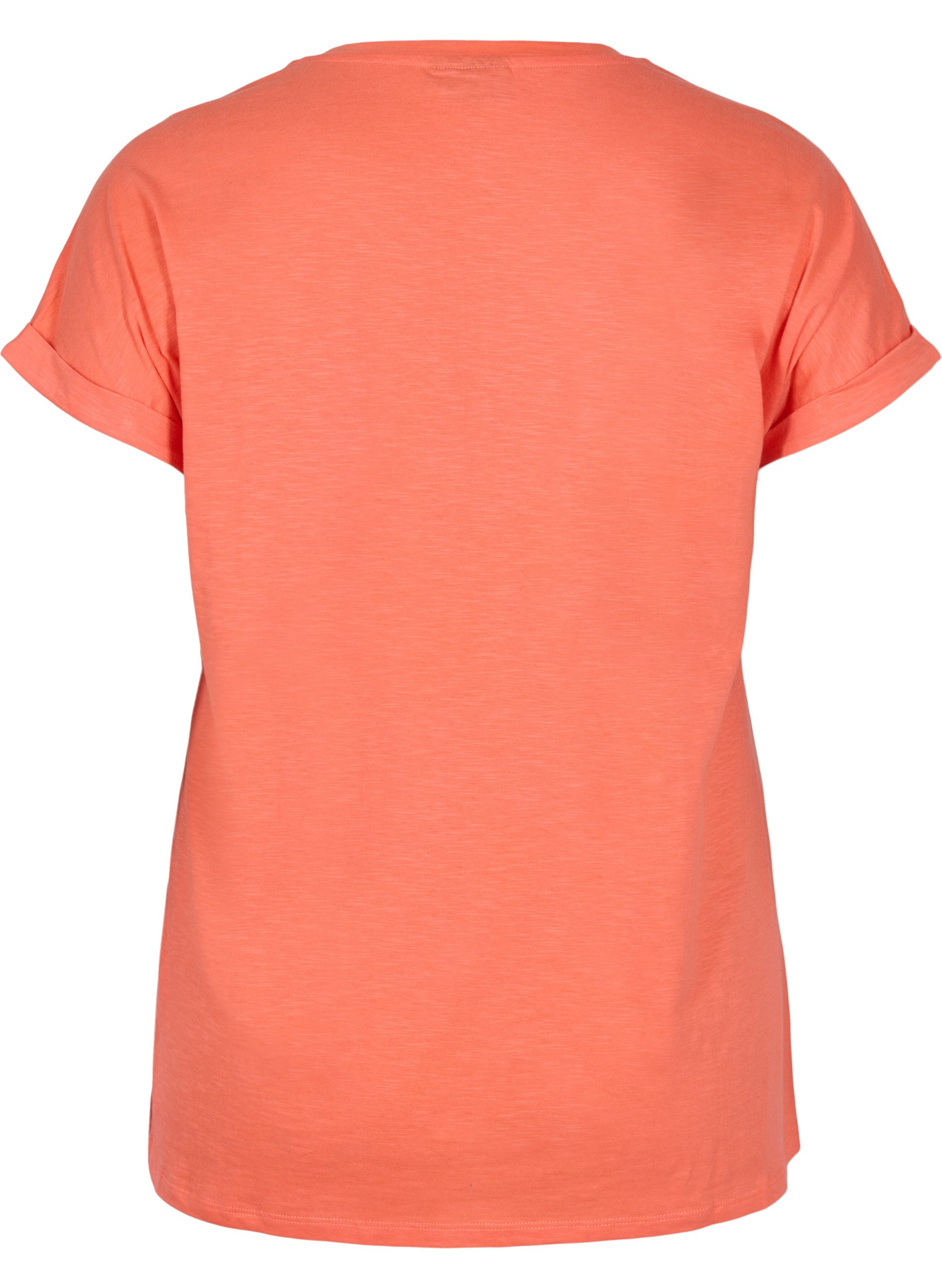 T-skjorte med trykk i økologisk bomull, Living Coral Text, Packshot image number 1