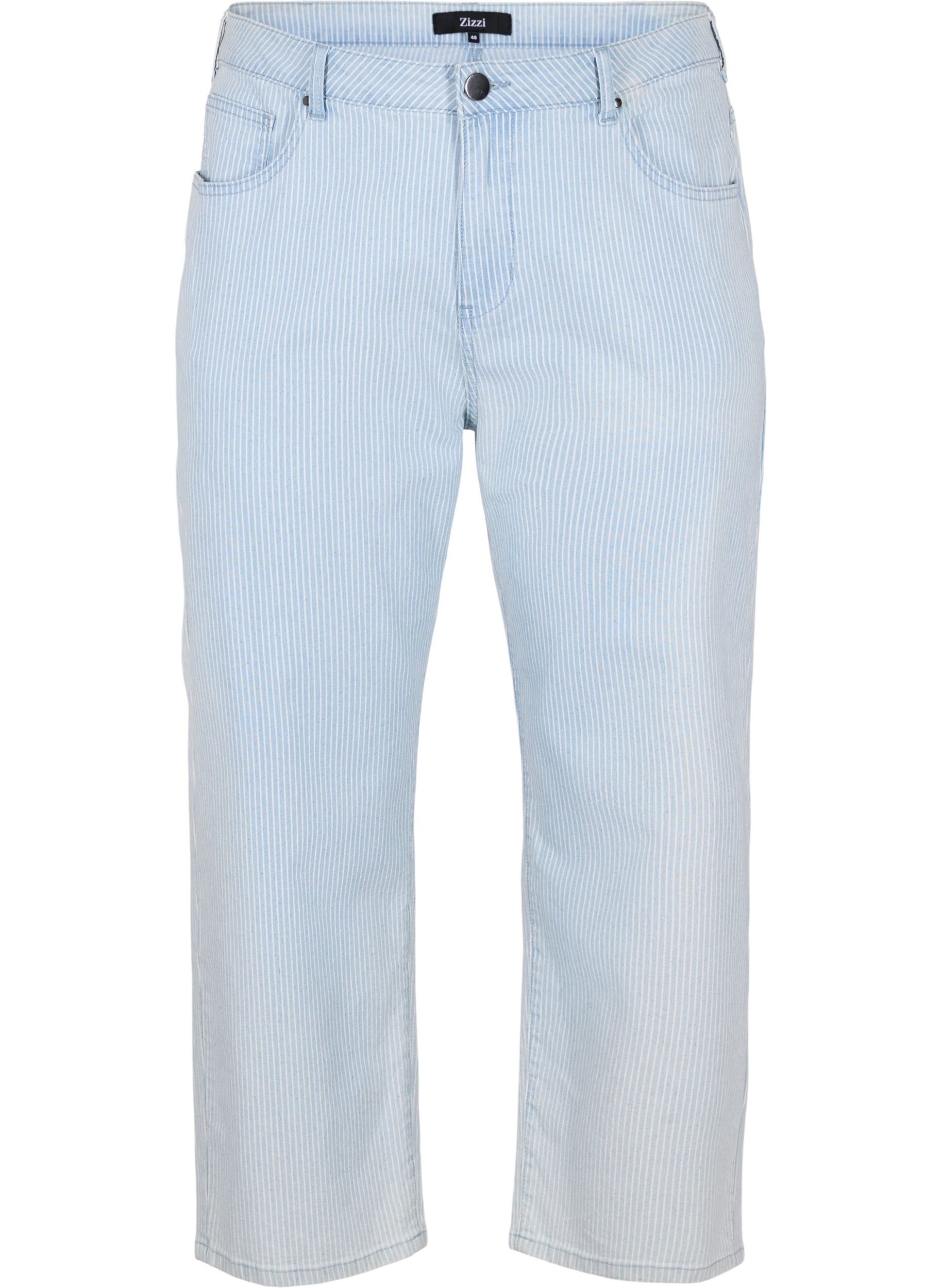 Straight jeans med ankellengde og striper, Light Blue Stripe
