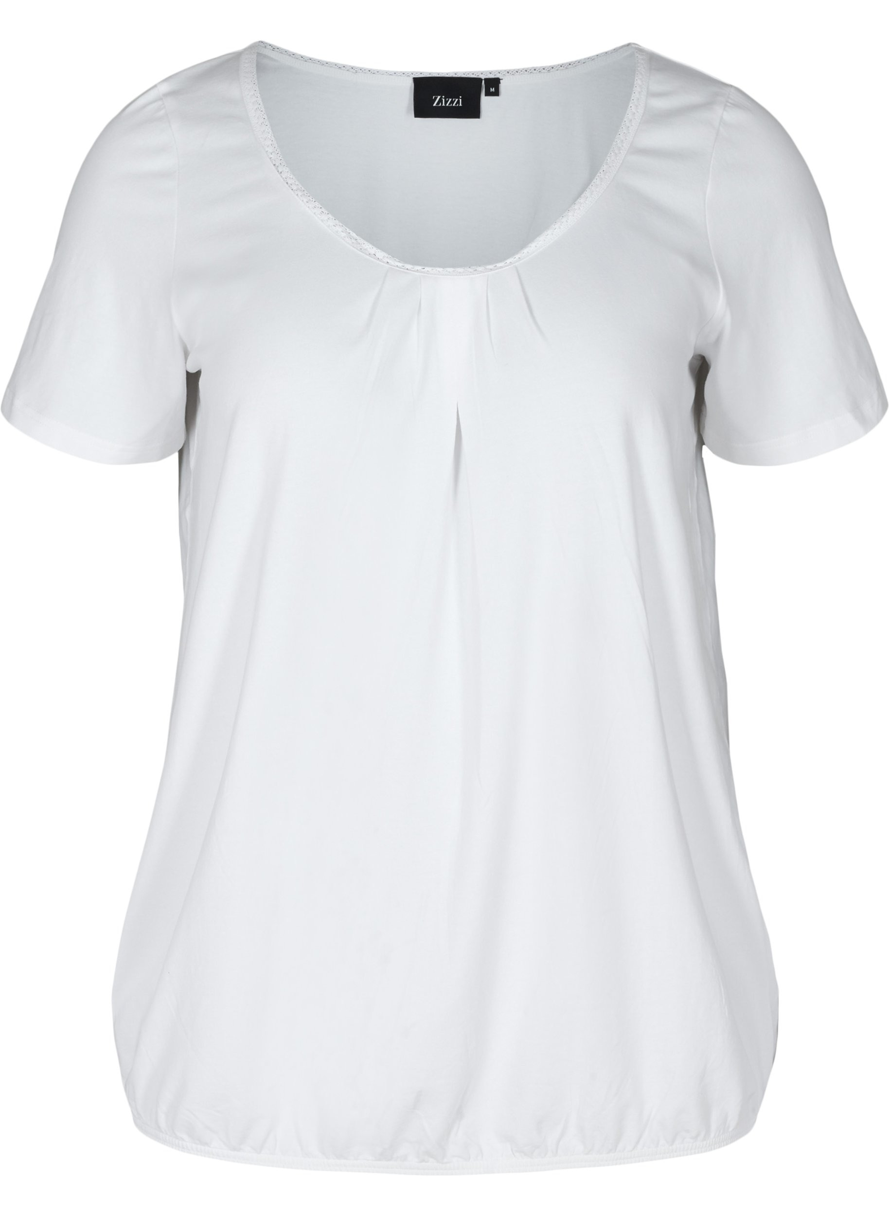 Kortermet T-skjorte med rund hals og blondekant, Bright White, Packshot image number 0