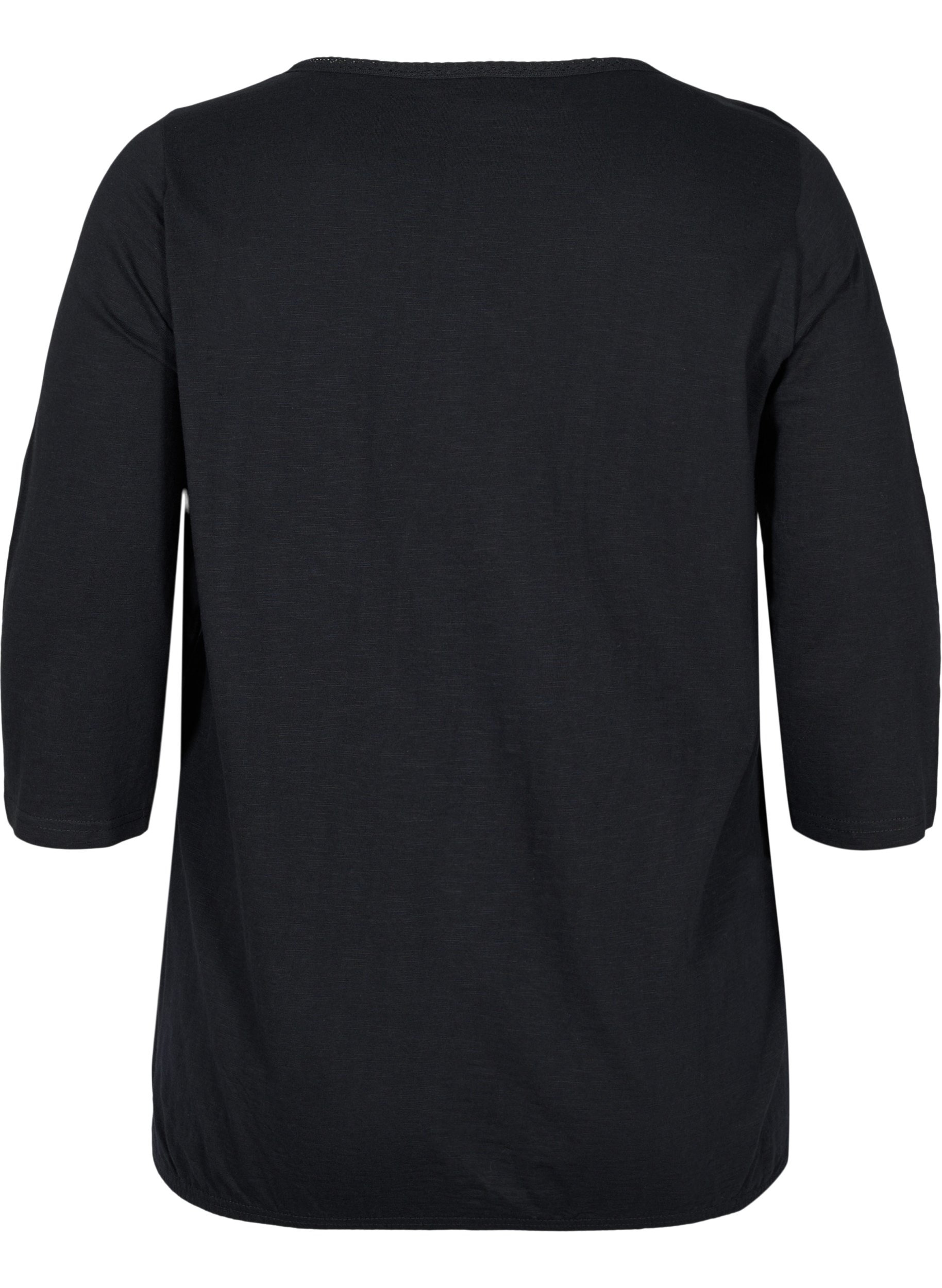Ensfarget bluse med 3/4-ermer i bomull, Black, Packshot image number 1
