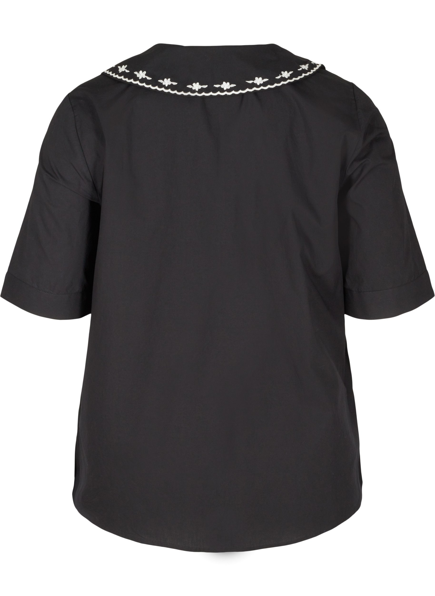 Kortermet bomullsskjorte med stor krage, Black w. White, Packshot image number 1