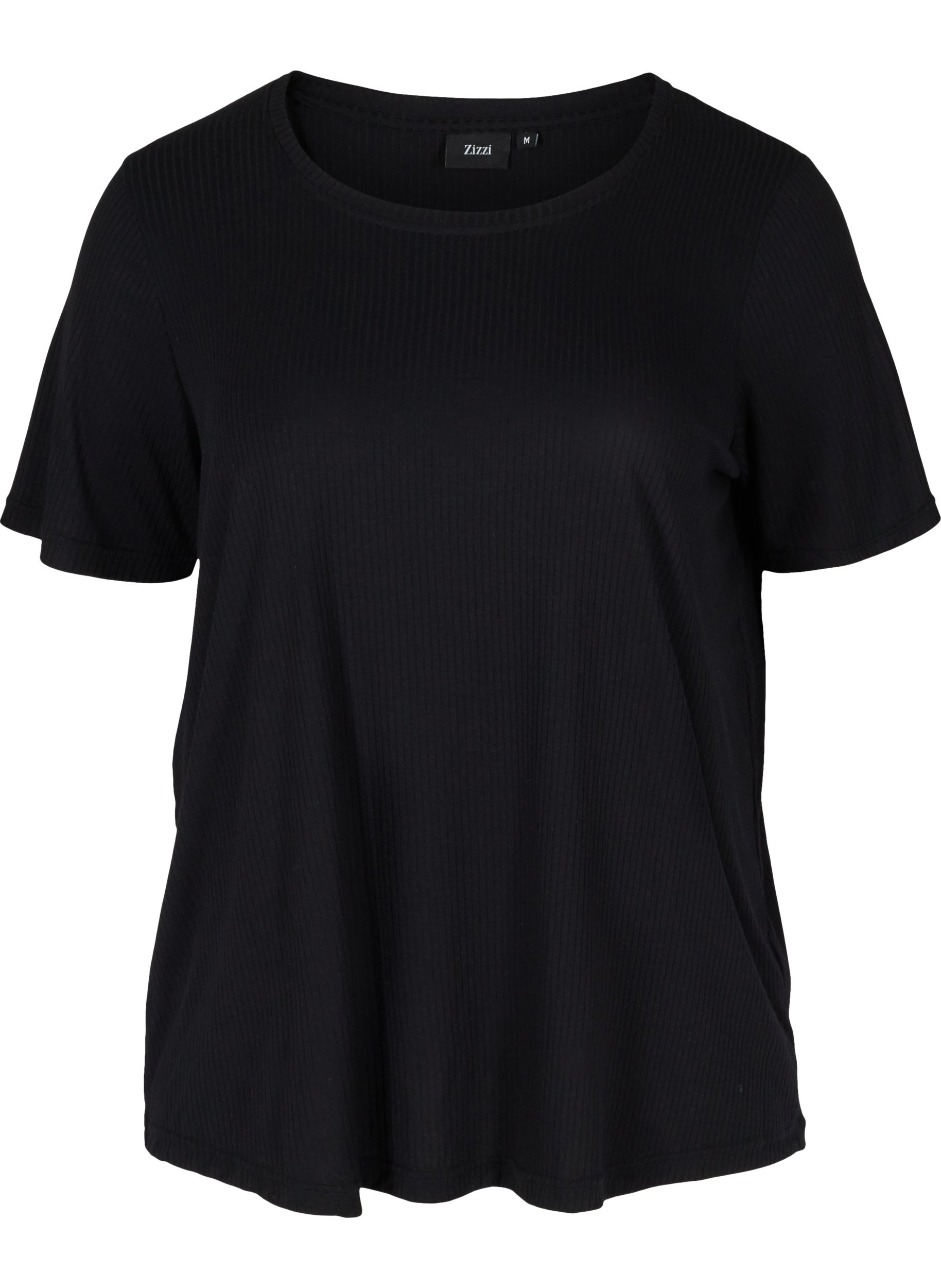 Kortermet T-skjorte i et ribbet materiale, Black, Packshot