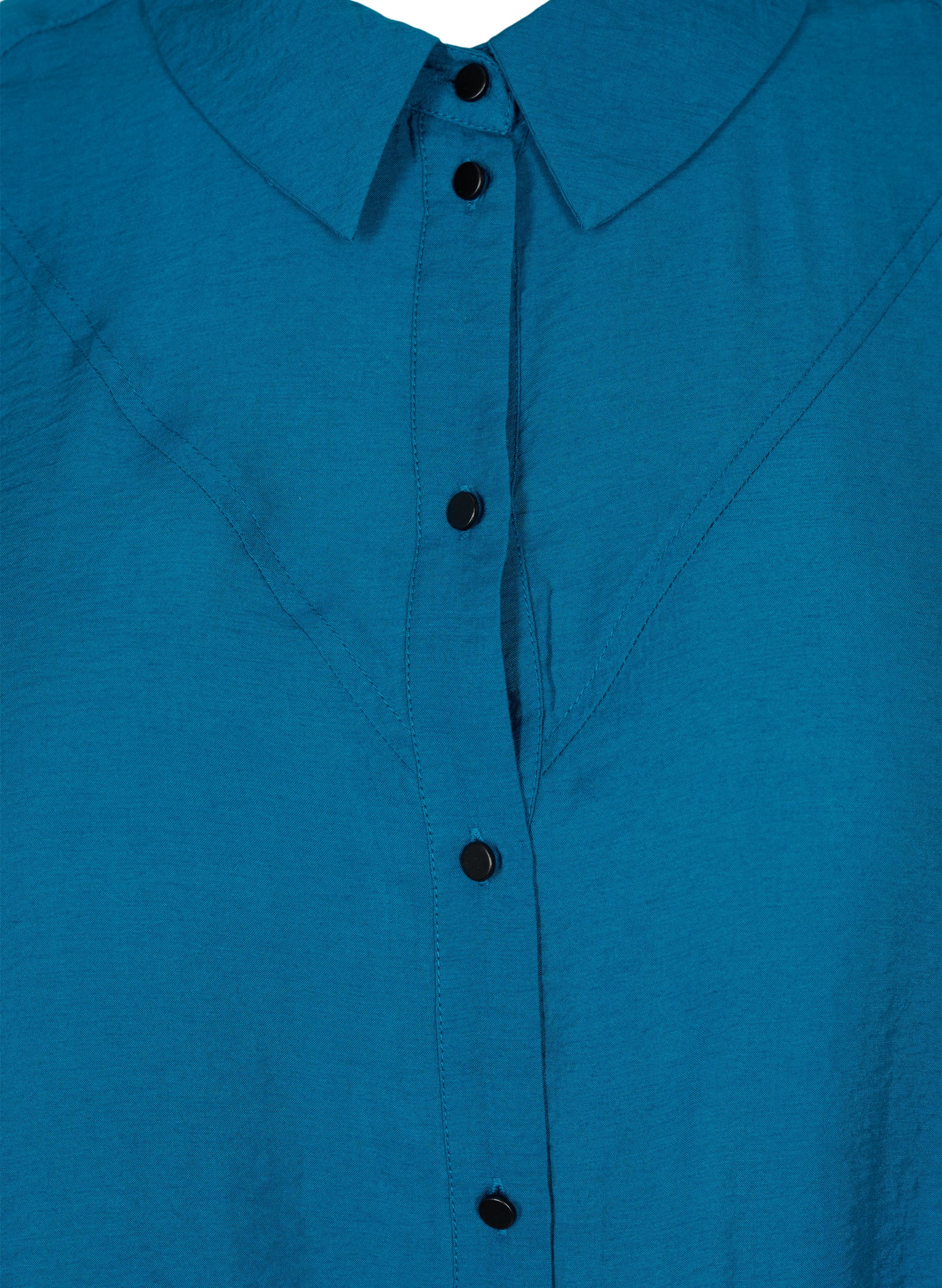 Lang ensfarget skjorte i en viskosemiks, Moroccan Blue, Packshot image number 2
