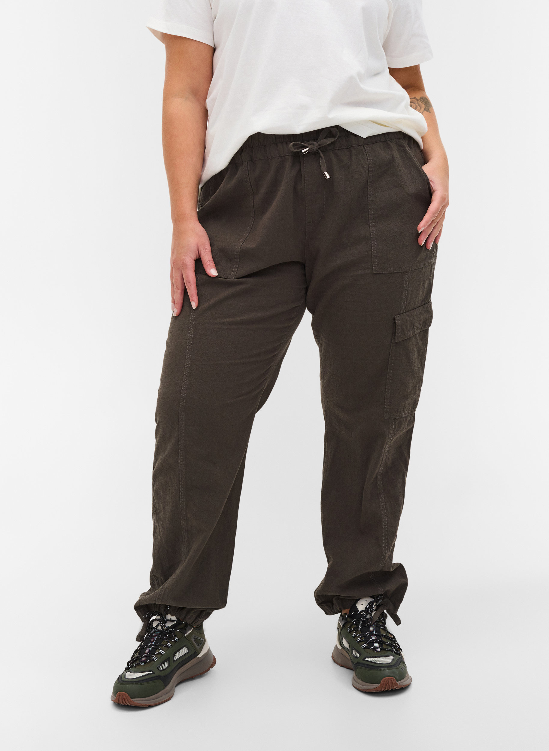 Løse bukser i bomull, Khaki Green, Model image number 2
