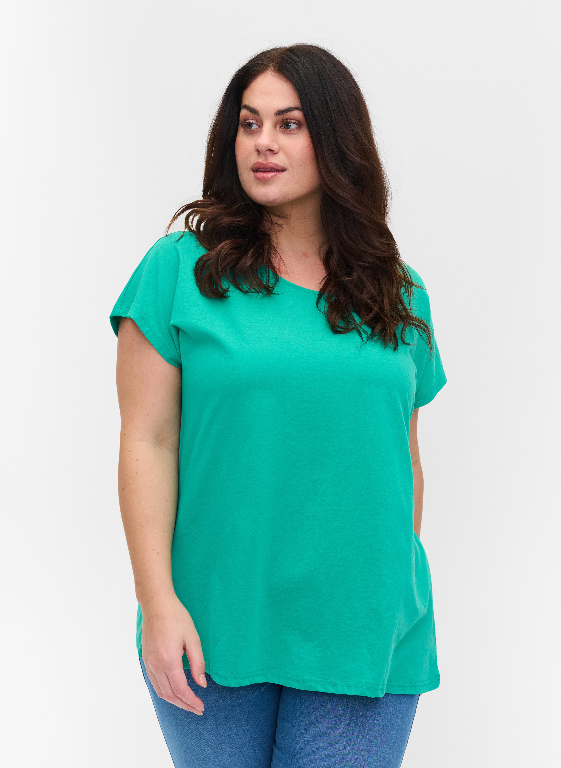T-skjorte i bomullsmiks, Sea Green, Model