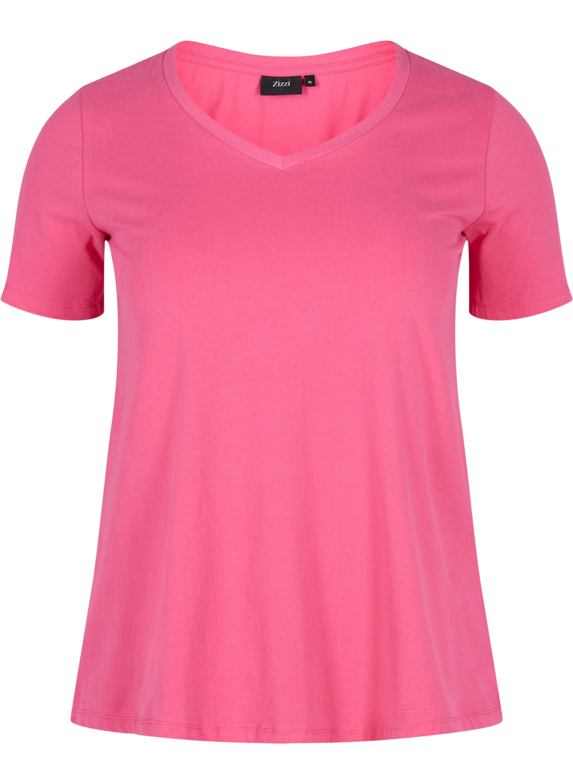 Basis T-skjorte med V-hals, Fandango Pink