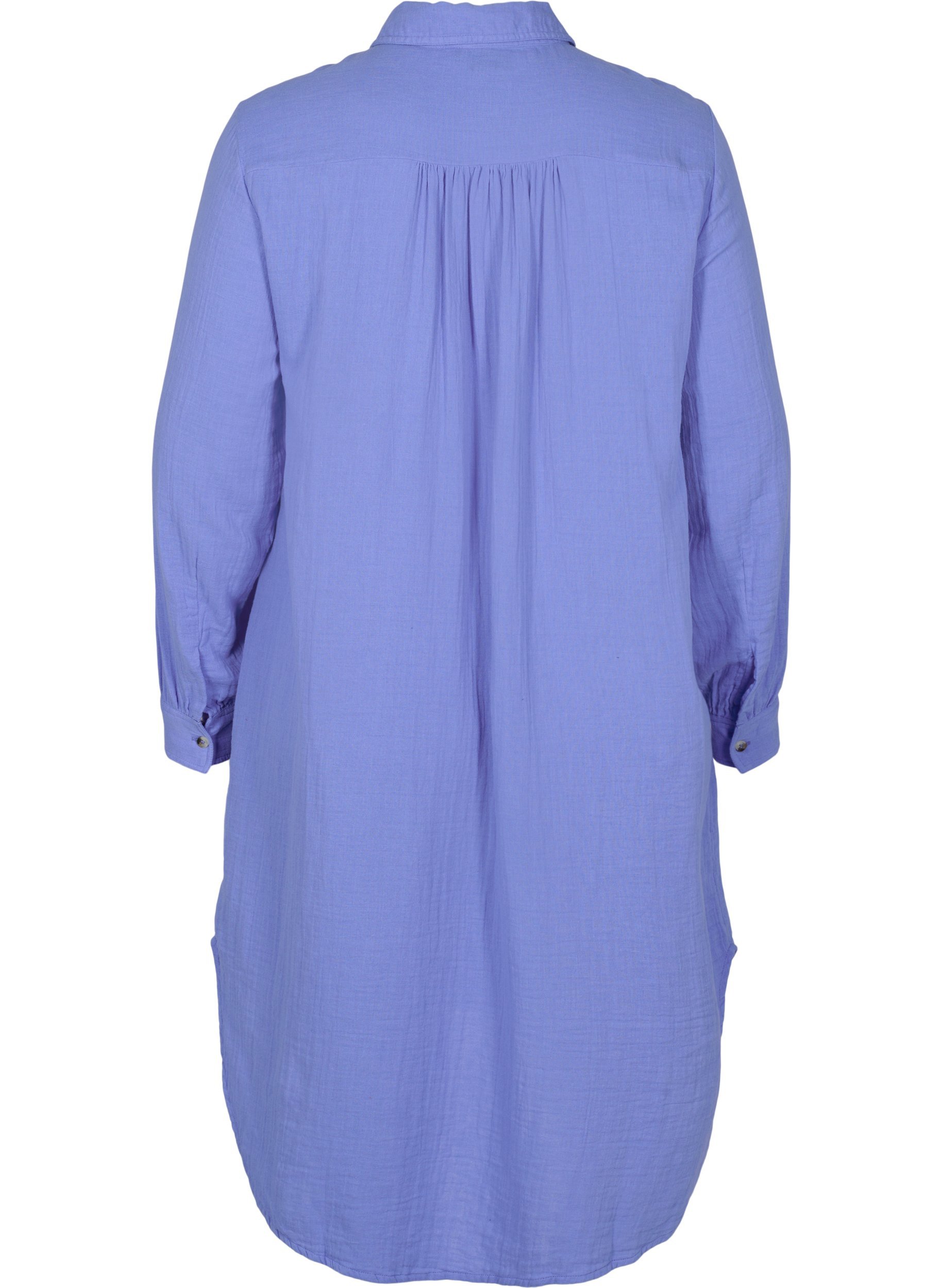 Lang bomullsskjorte med en klassisk krage, Ultramarine, Packshot image number 1