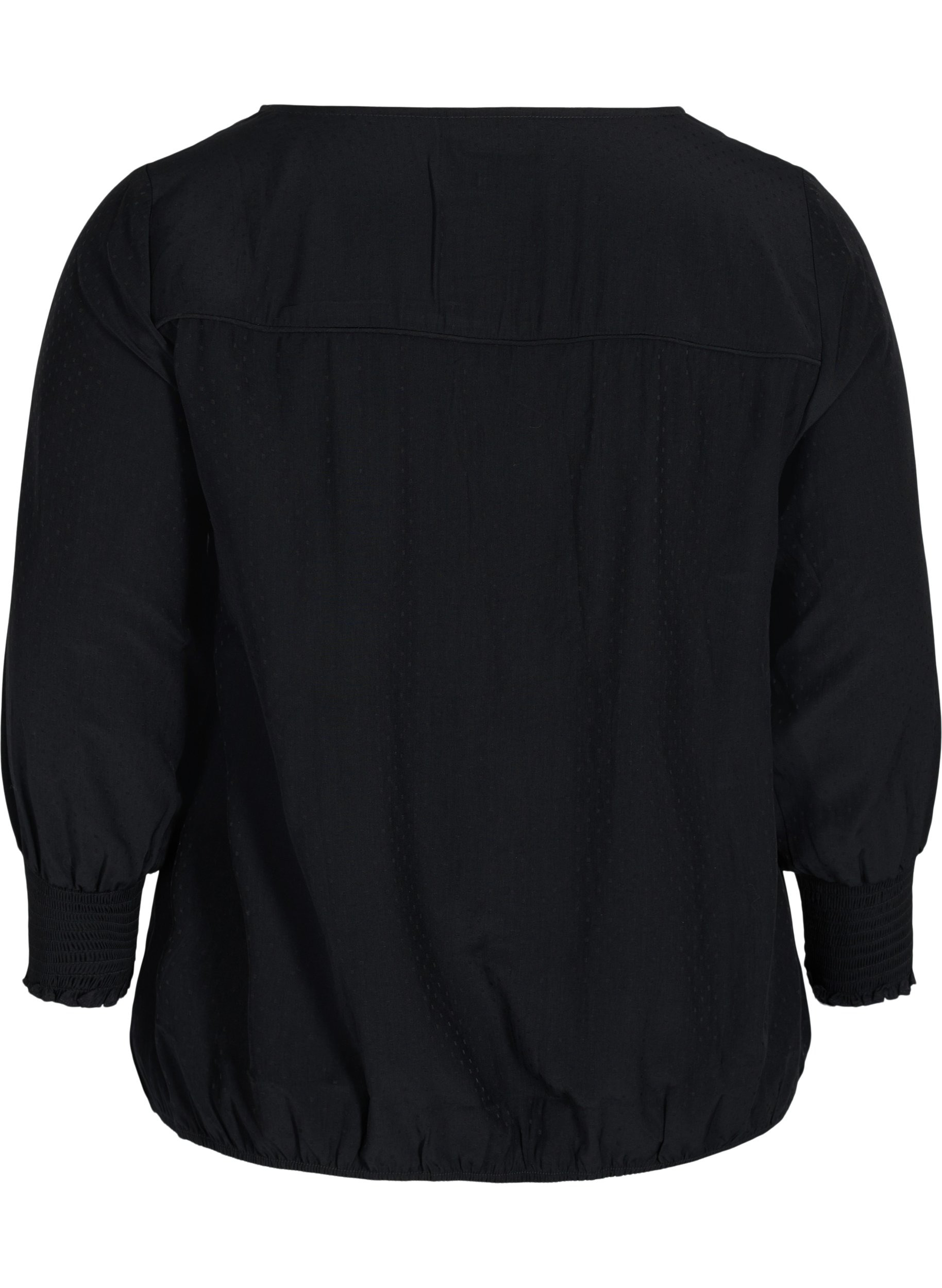 Bluse med V-hals og smock, Black, Packshot image number 1