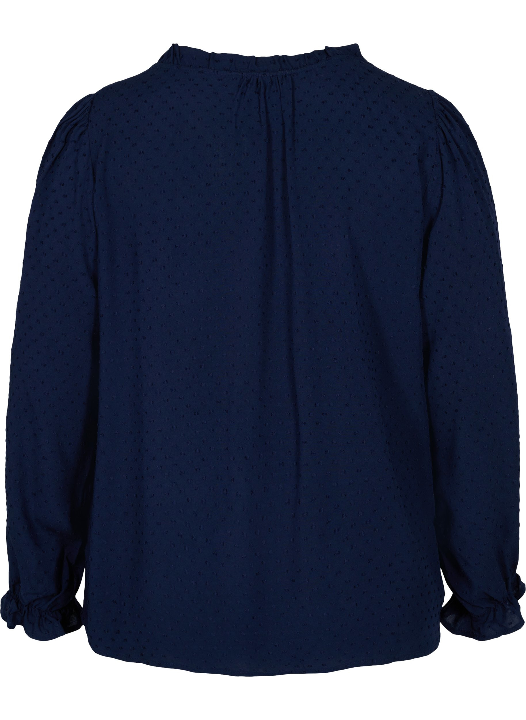 Langermet bluse med smock- og volangdetaljer, Navy Blazer, Packshot image number 1