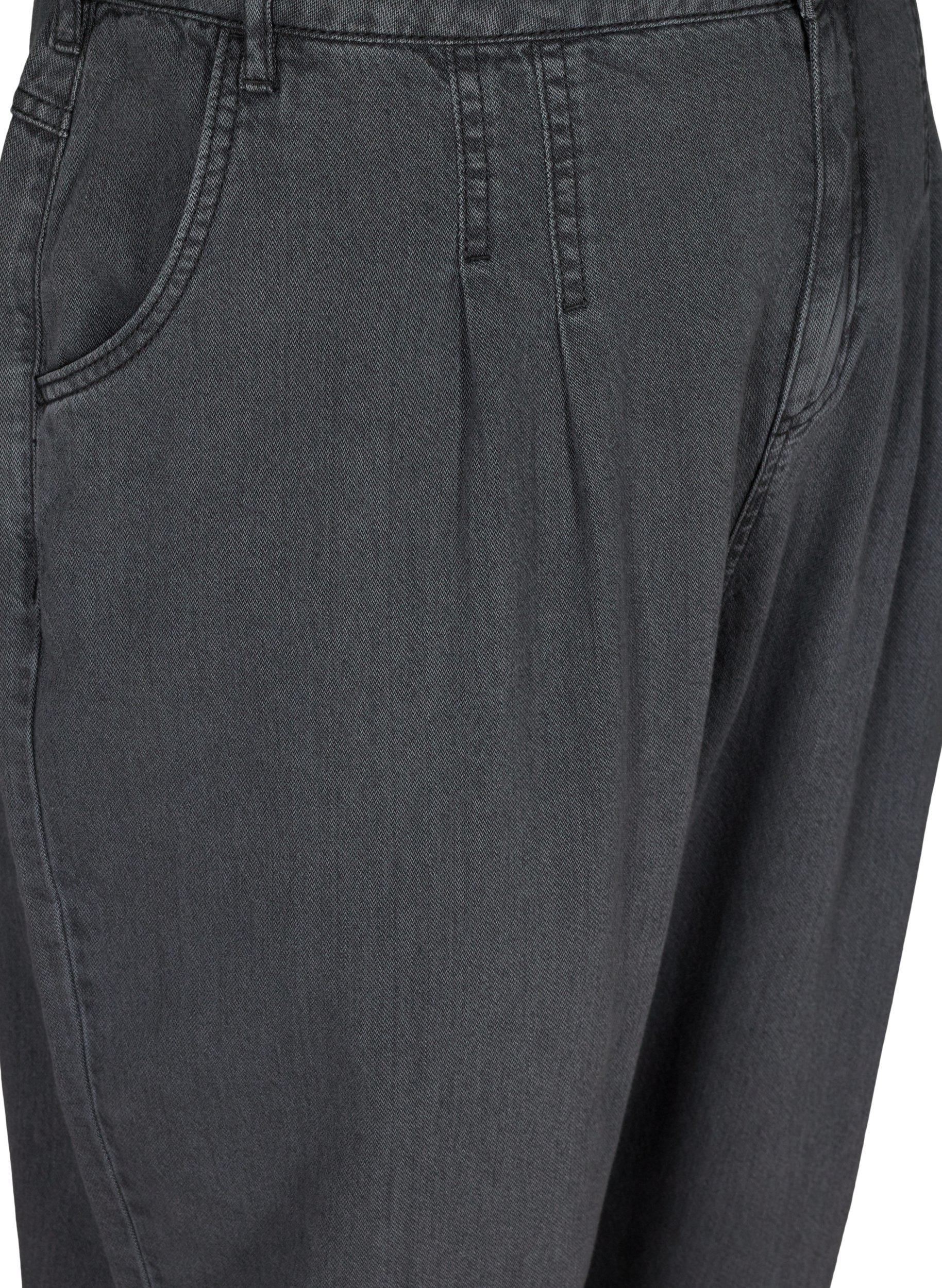 Slouchy fit jeans med høyt liv, Black washed down, Packshot image number 2