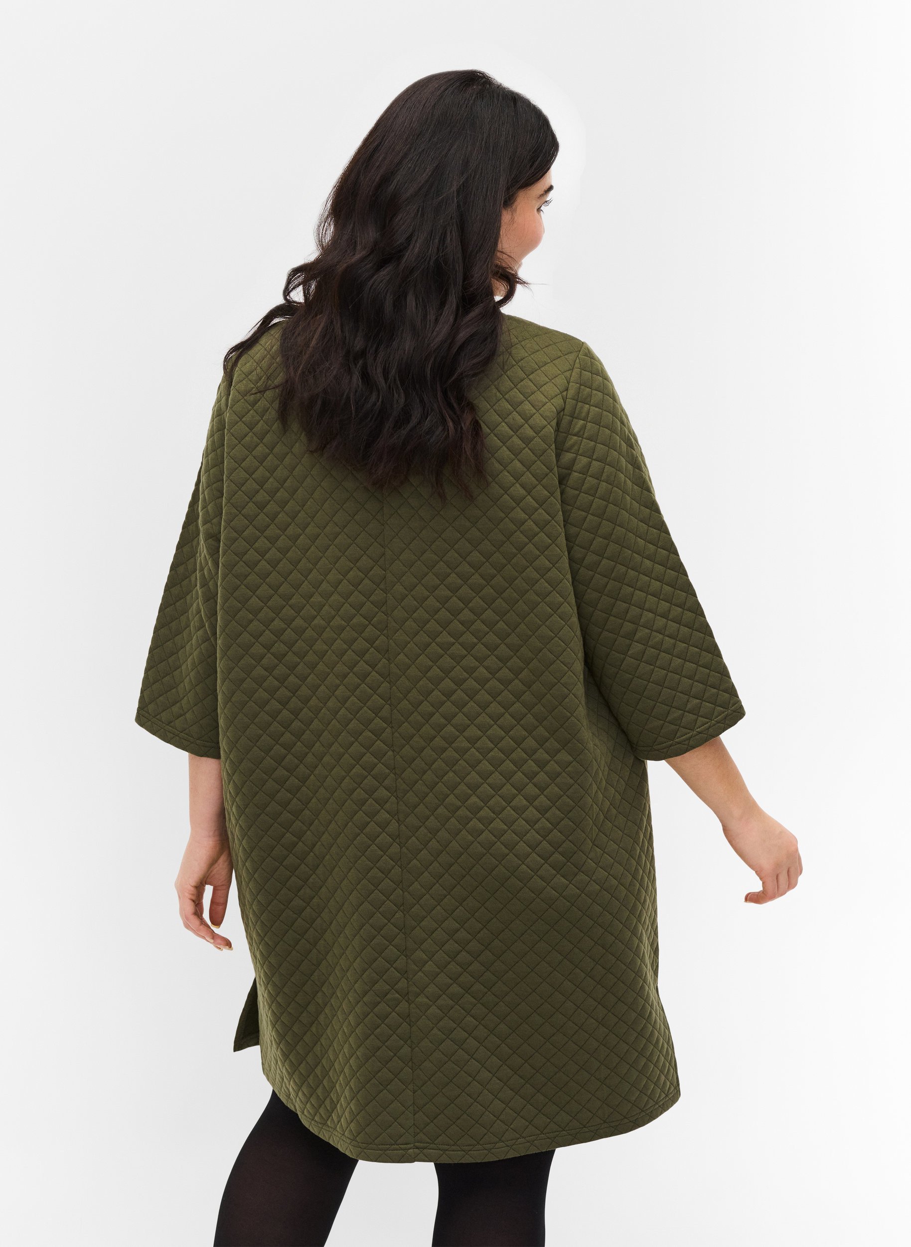 Strukturert kjole med 3/4-ermer, Ivy Green, Model image number 1