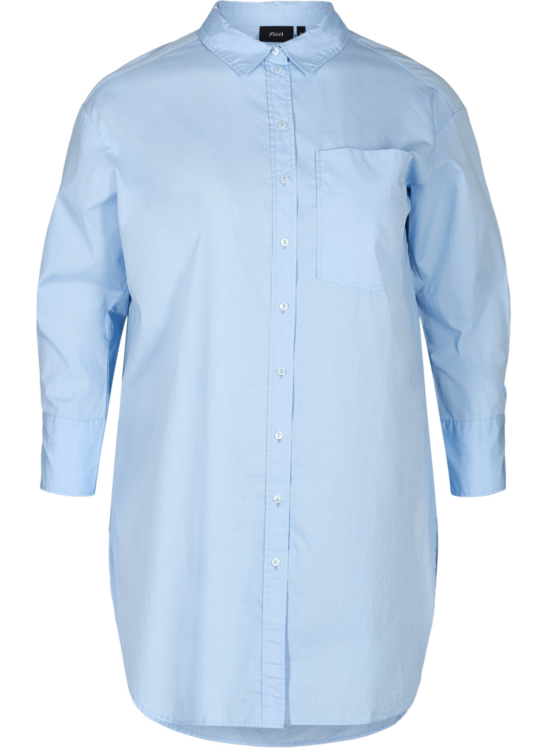Lang bomullsskjorte med lomme på brystet, Blue Heron, Packshot image number 0