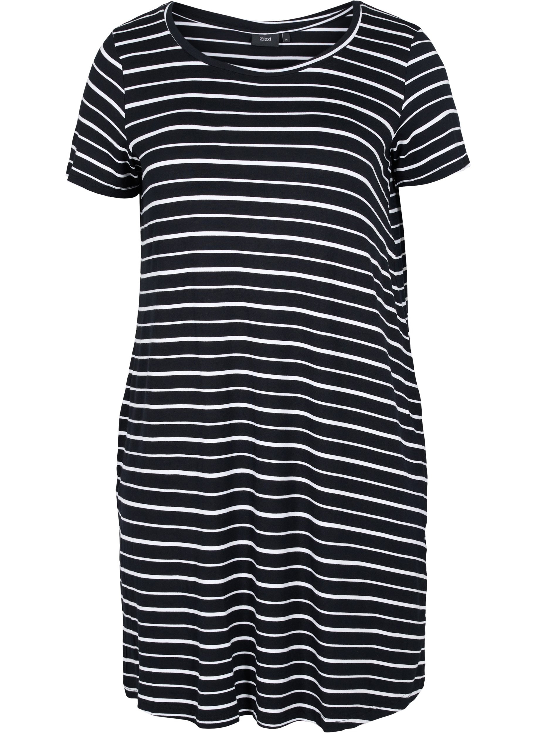 Kjole med korte ermer, Black w. Stripe, Packshot image number 0