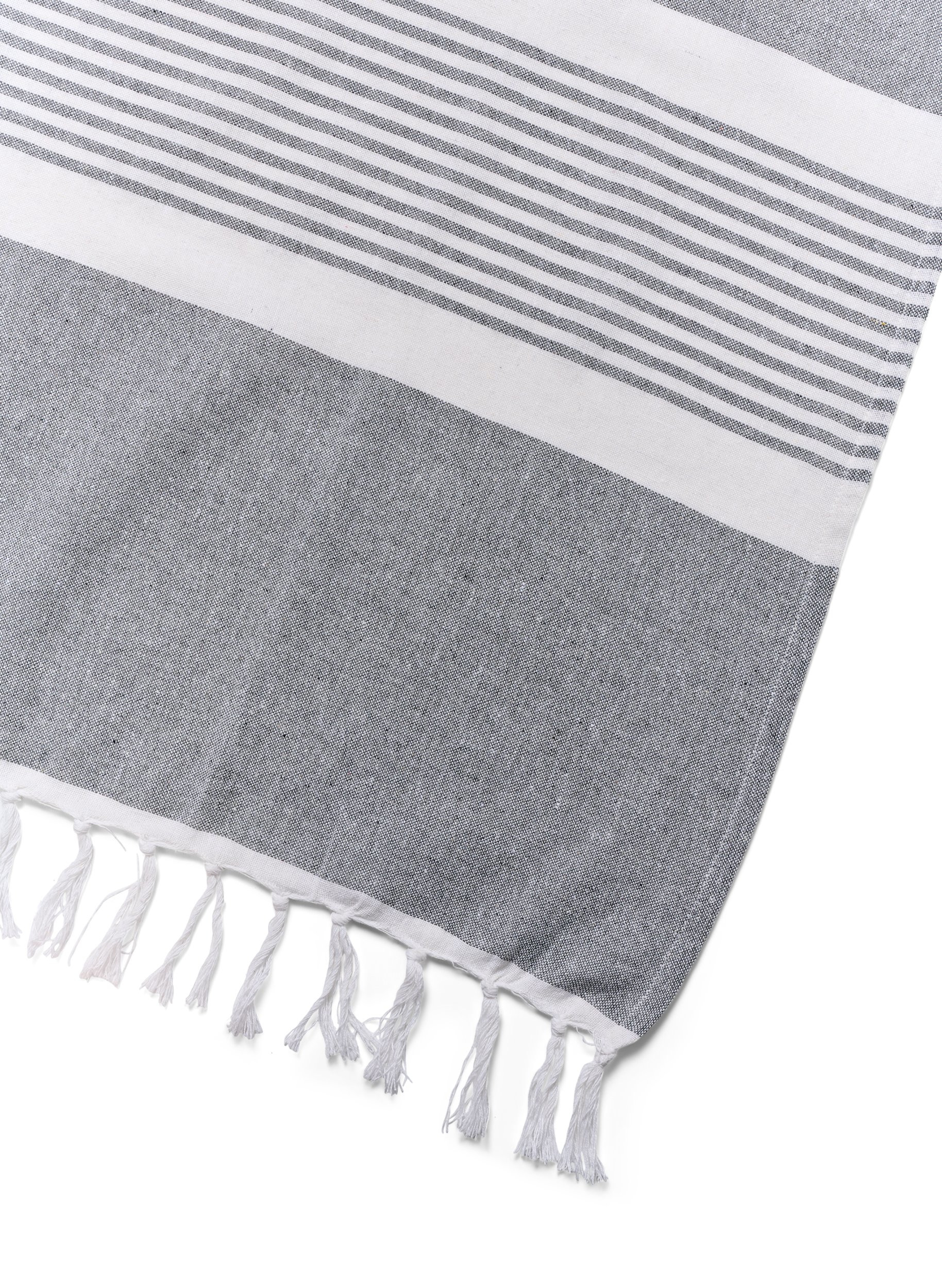 Stripete håndkle med frynser, Medium Grey Melange, Packshot image number 2