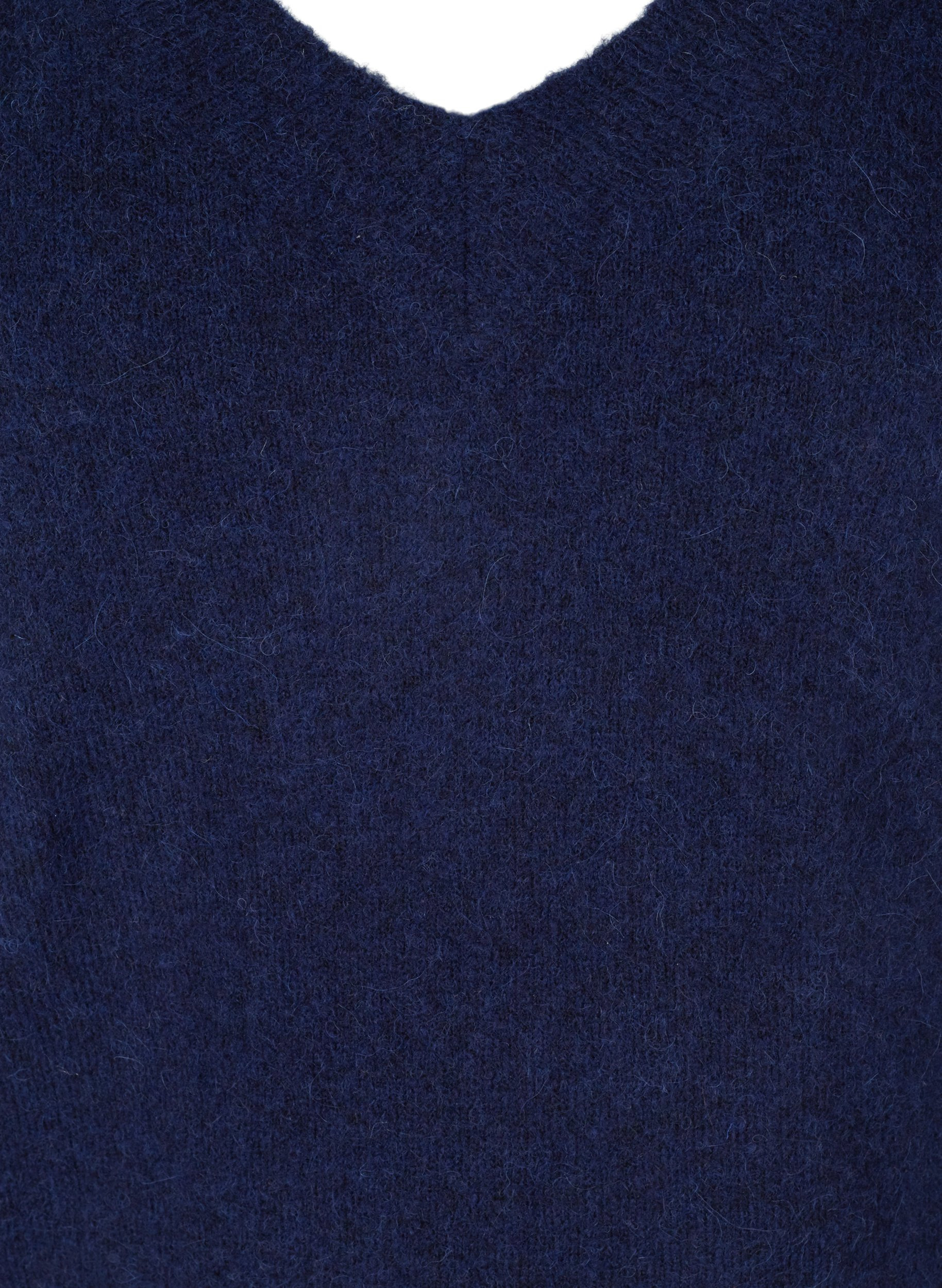 Melert strikkegenser i ull med V-hals, Dark Blue Mel., Packshot image number 2