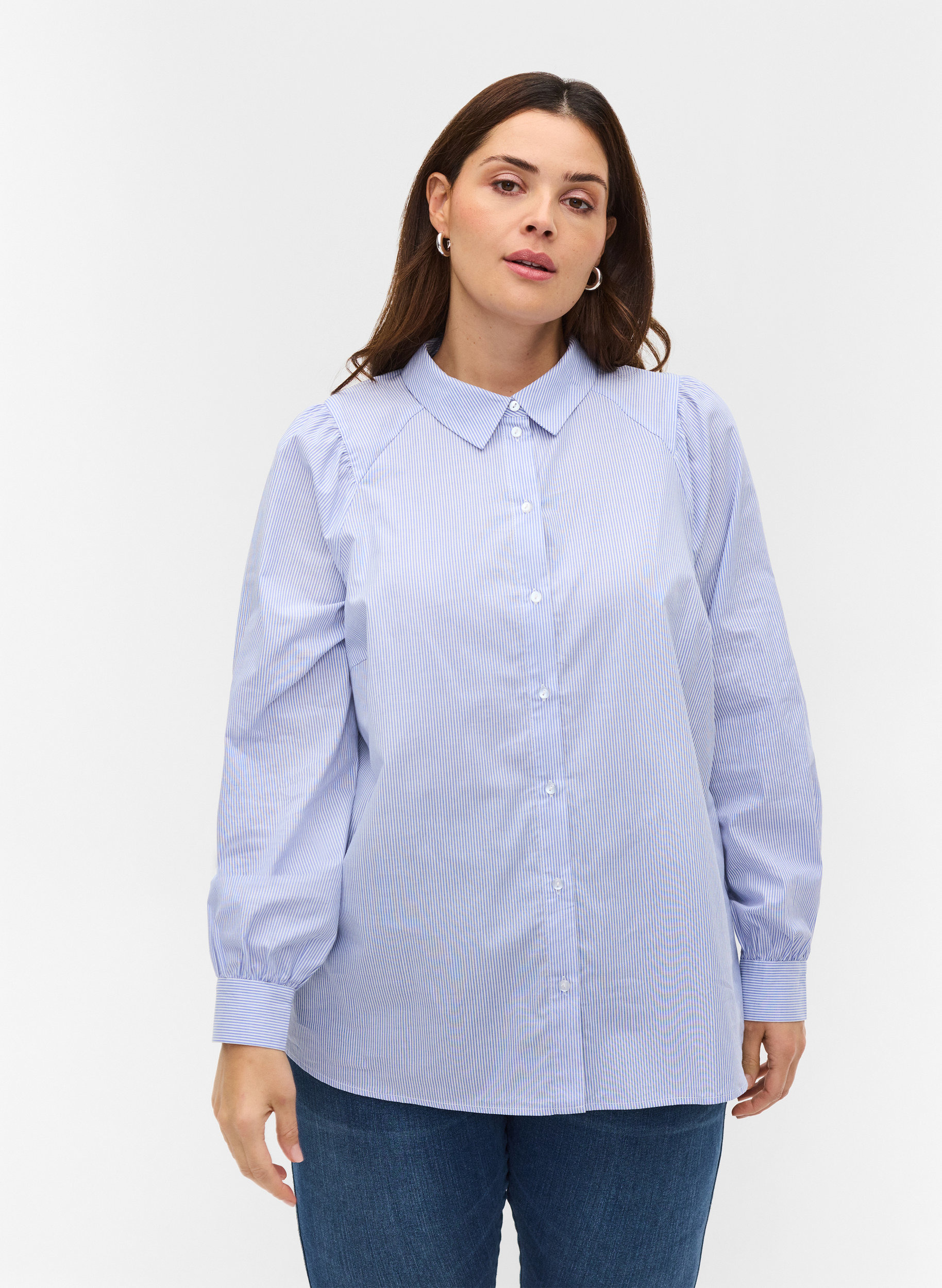 Stripete skjorte i bomull, White/Blue stripe, Model